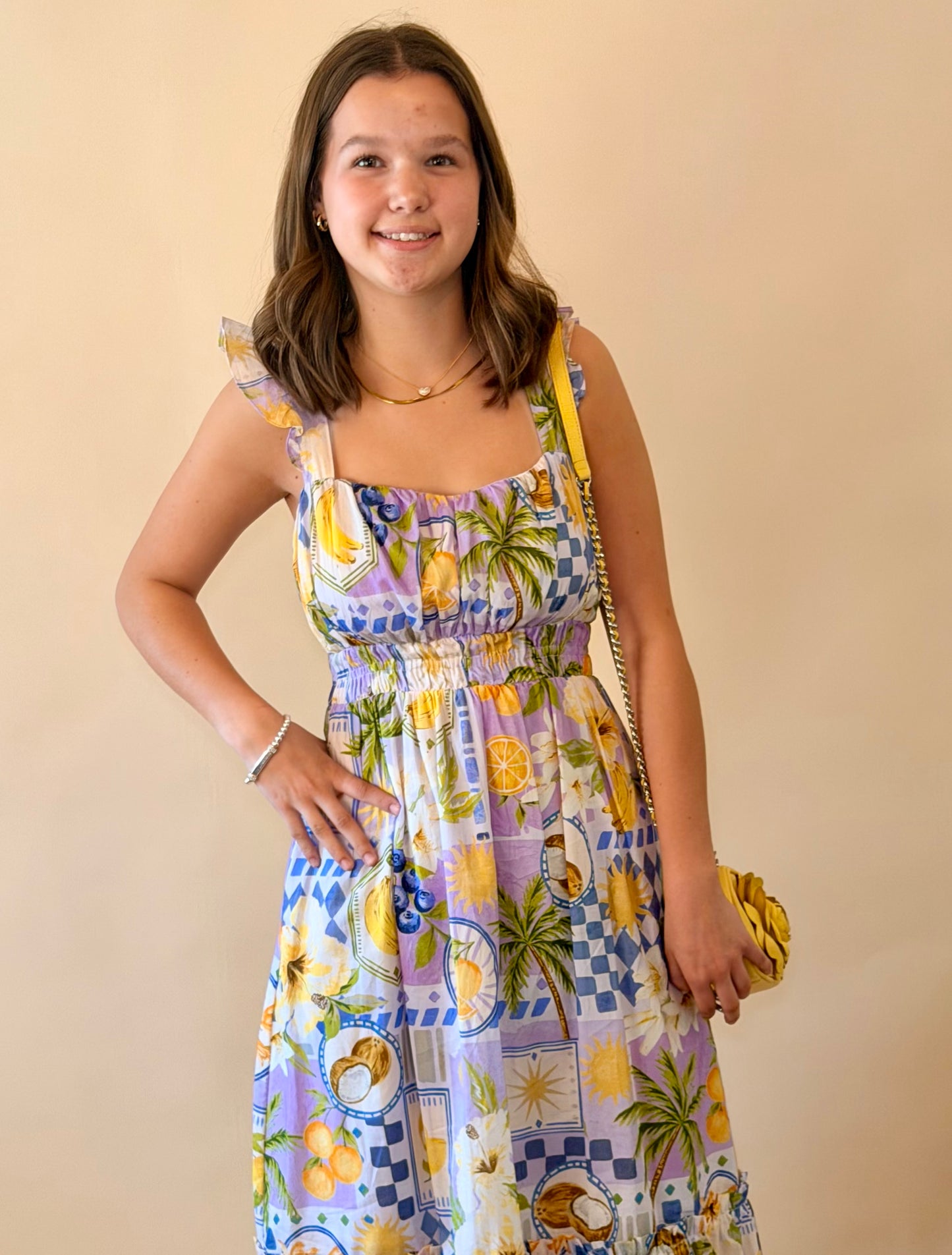 Lavender & Lemon Print Midi Dress