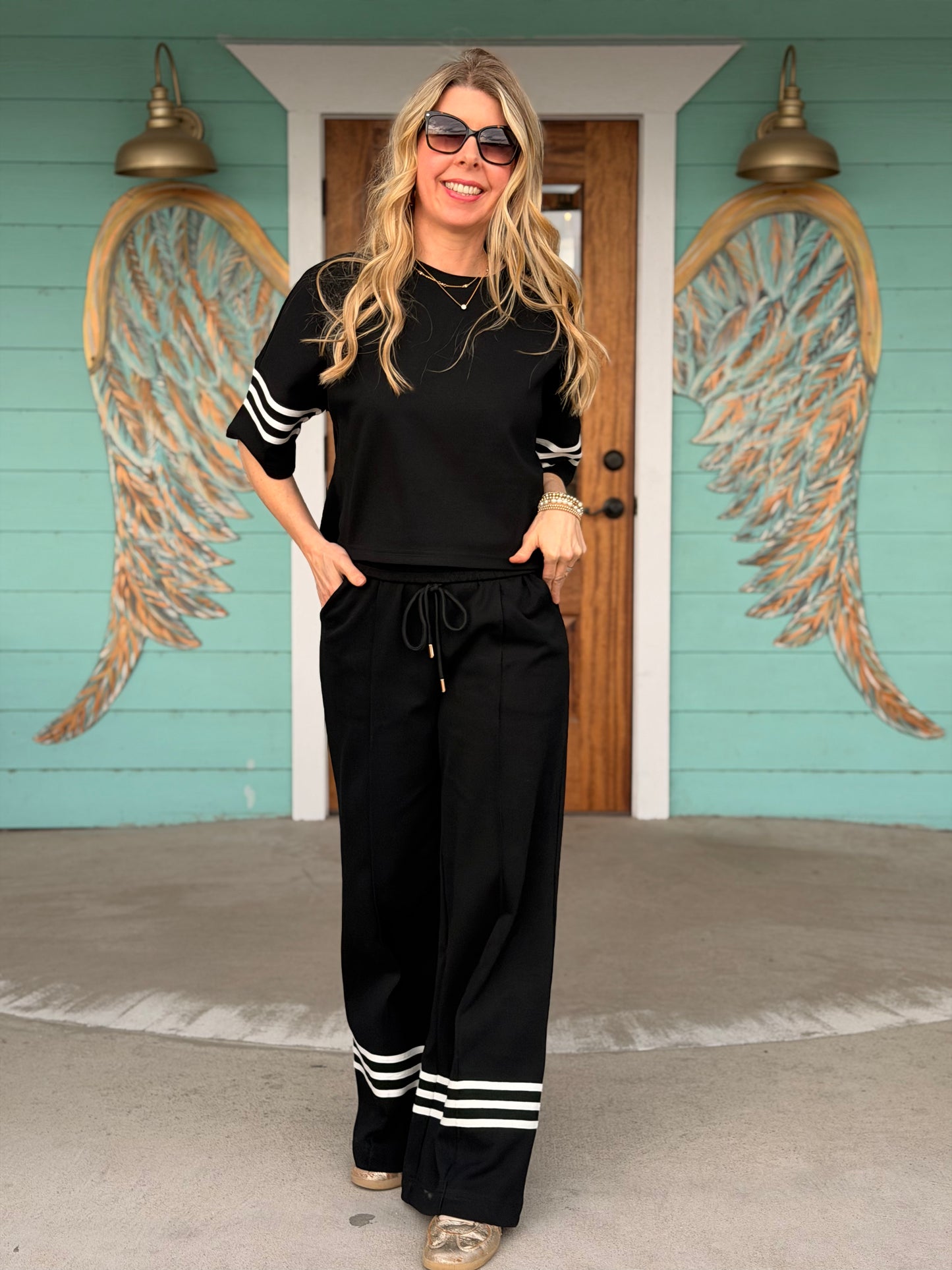 Black w/White Stripe Detail Top