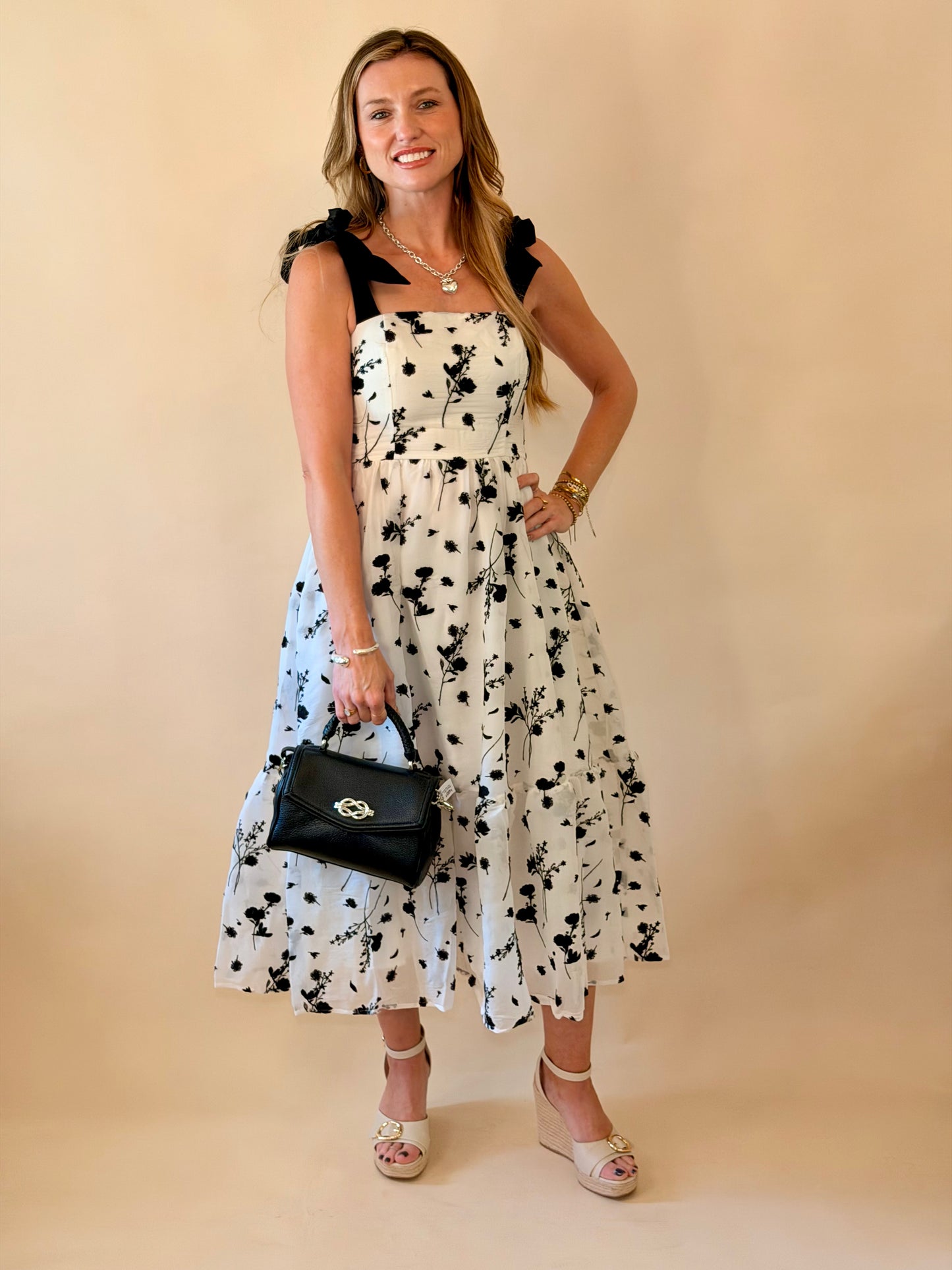 Mystery Black & White Floral Midi Dress