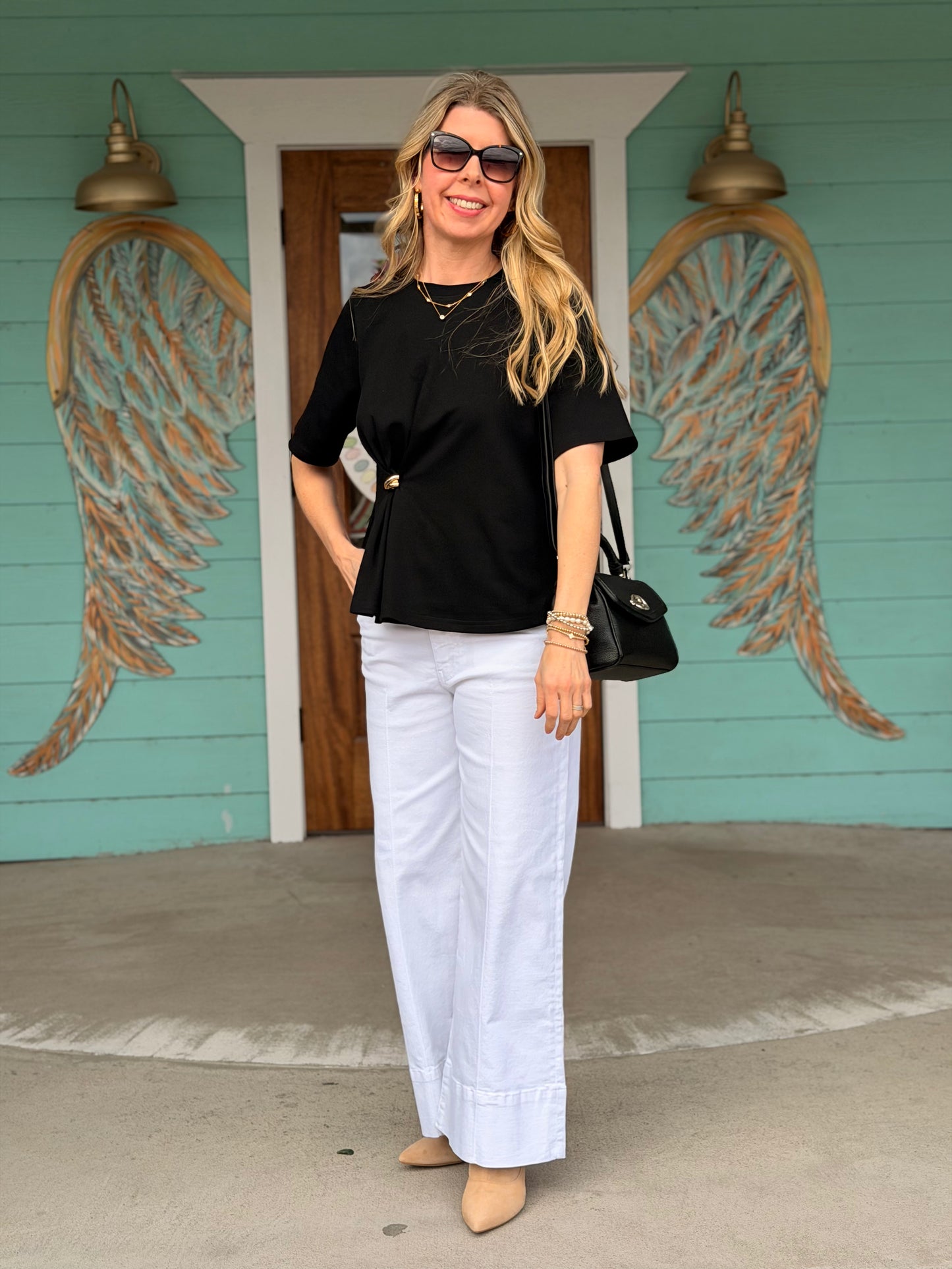 Black Ruched Gold Detail Top
