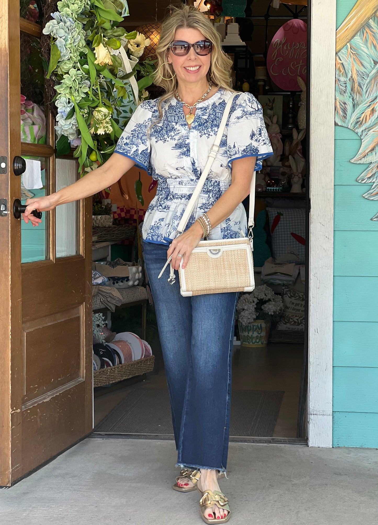 Blue Landscape Toile Print Top