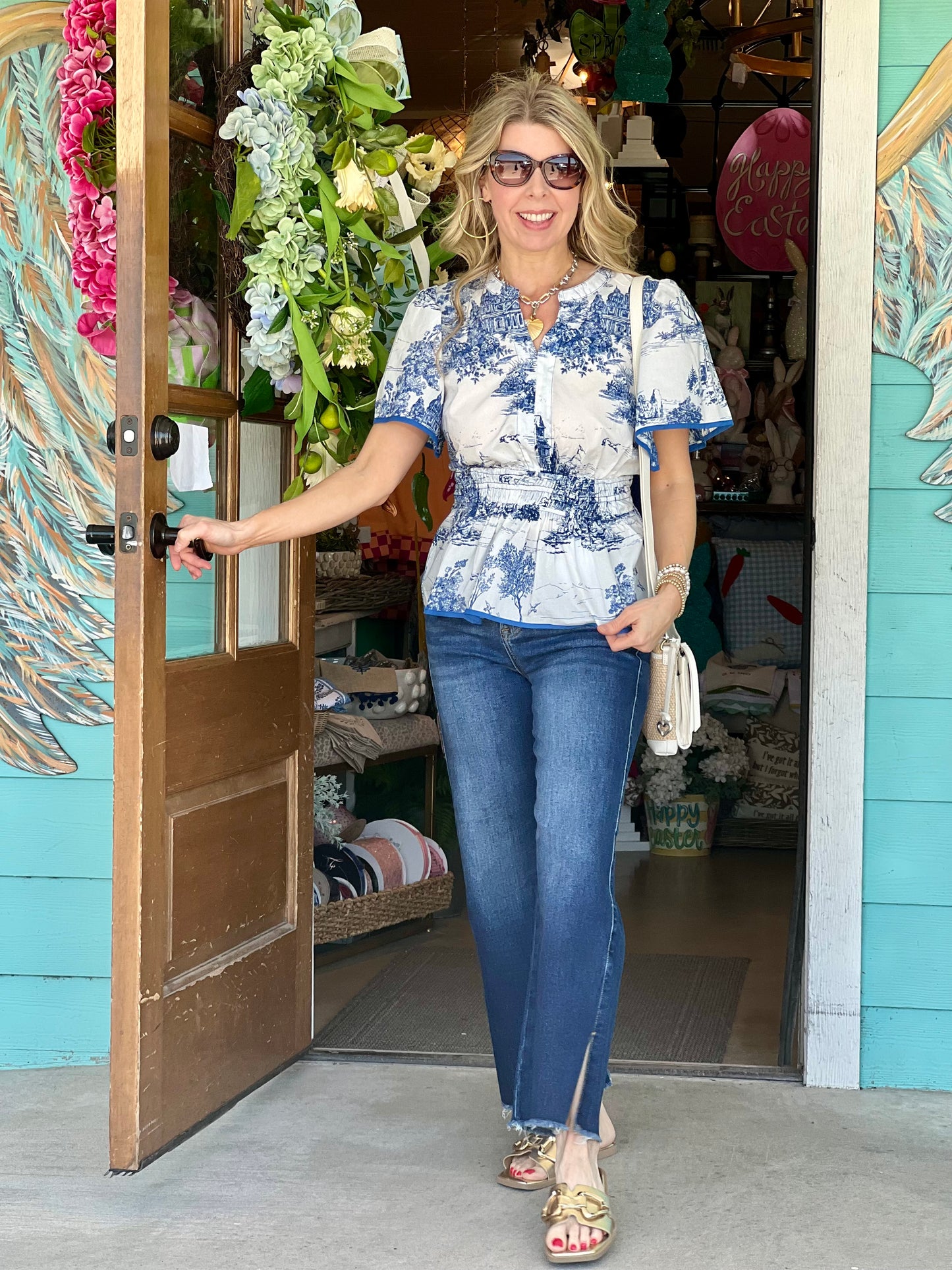 Blue Landscape Toile Print Top