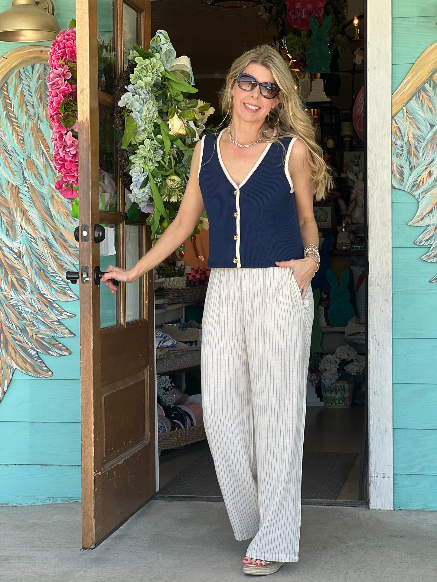 Oatmeal Striped Linen Pants
