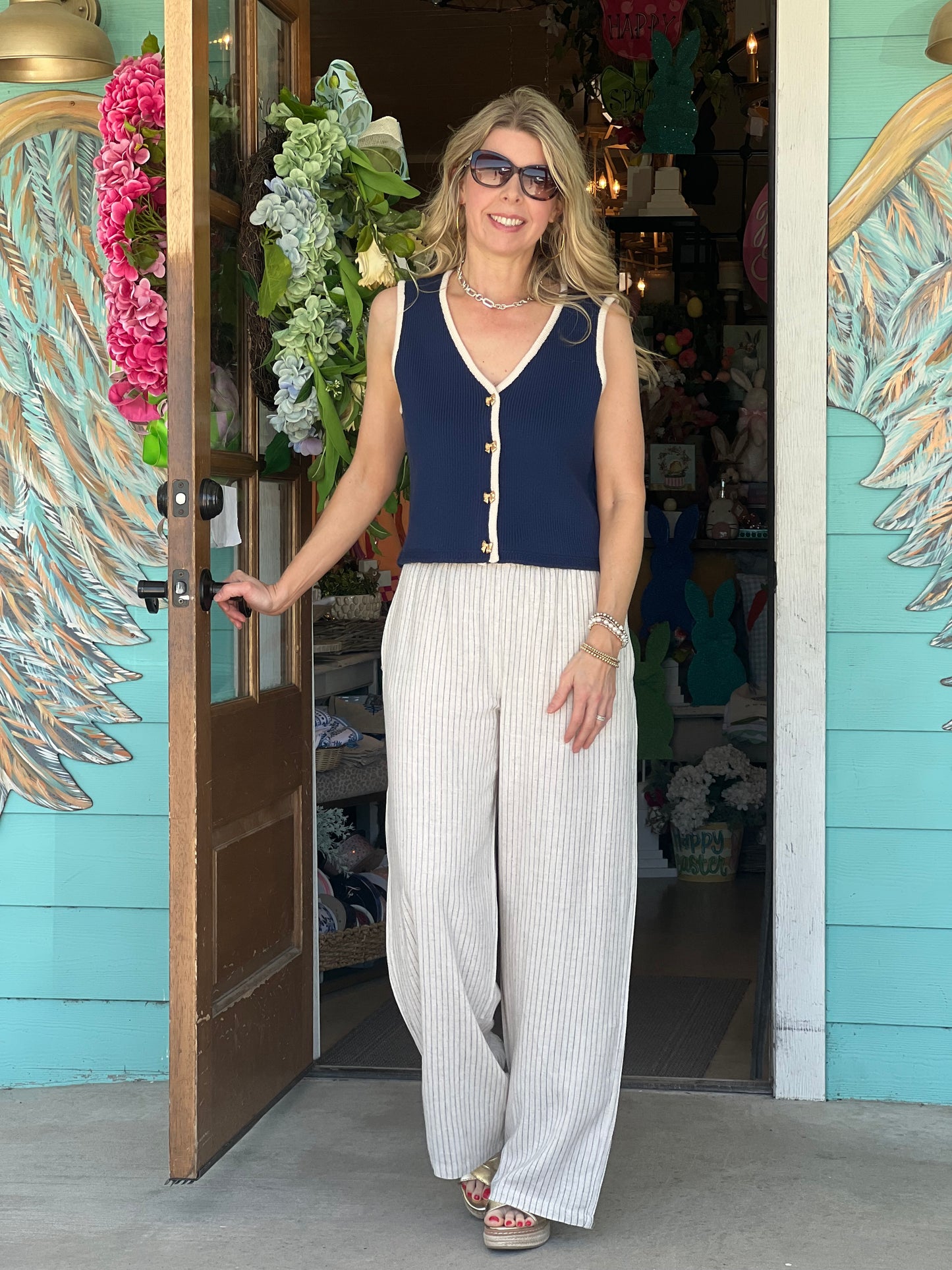Oatmeal Striped Linen Pants