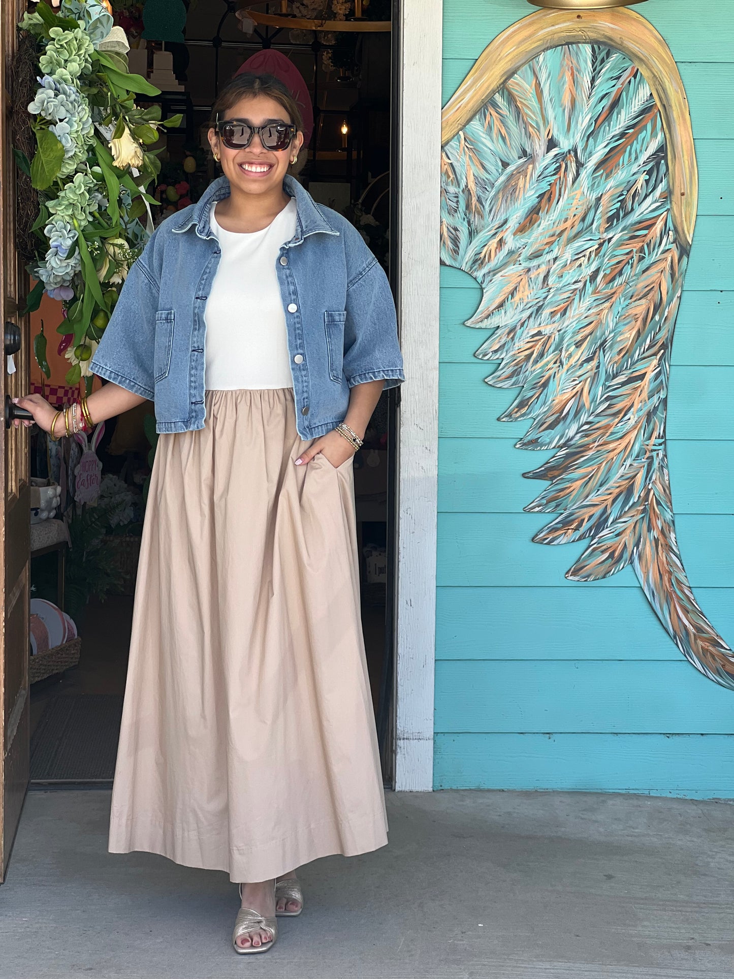 Taupe & White Mixed Media Dress