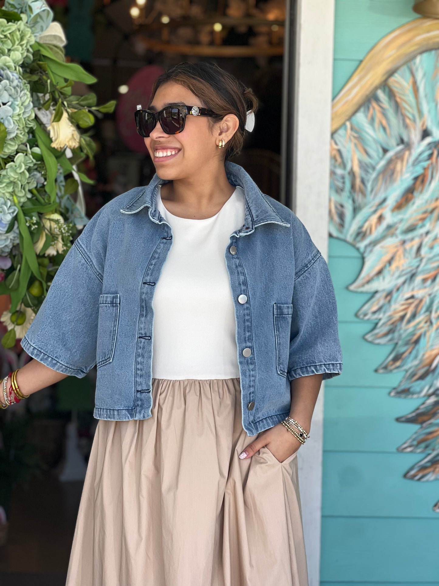 Light Denim Cropped Shirt Jacket