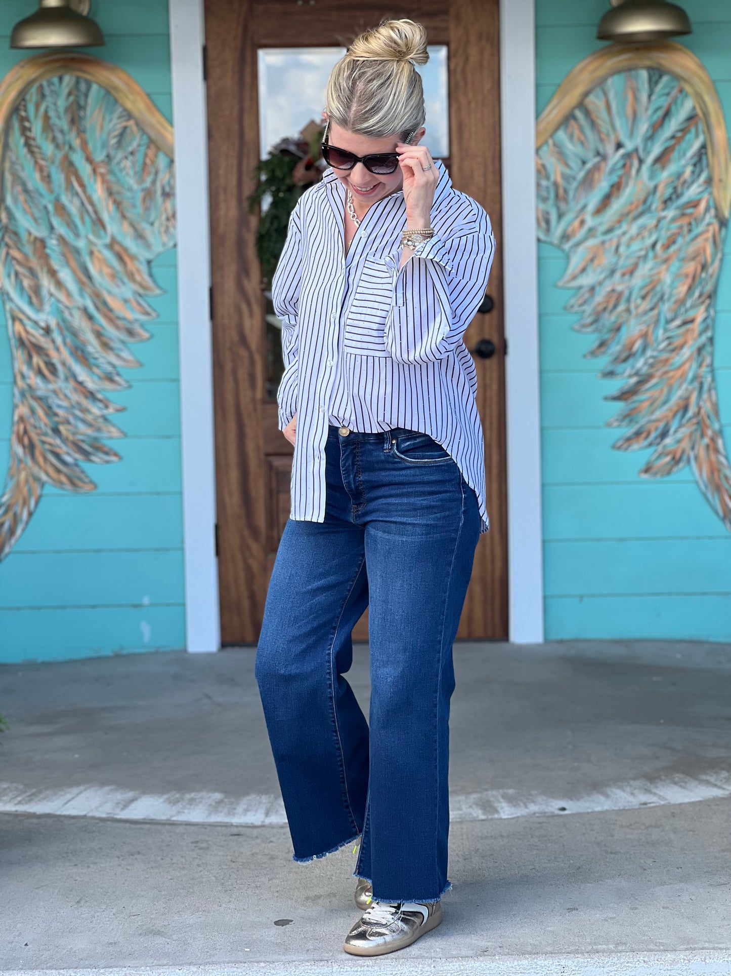 Gio Stripe Sparkle Button Down Shirt