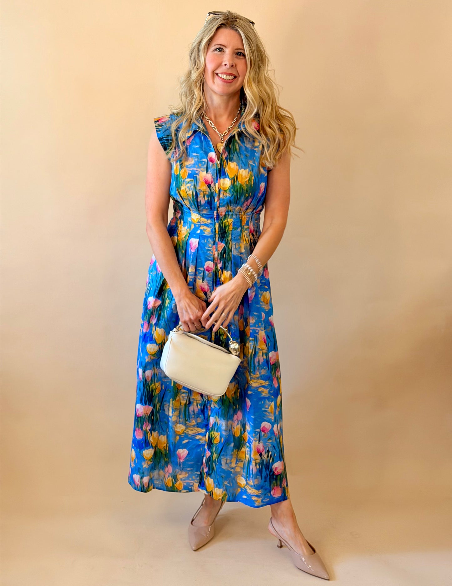 Blue & Yellow Floral Midi Dress