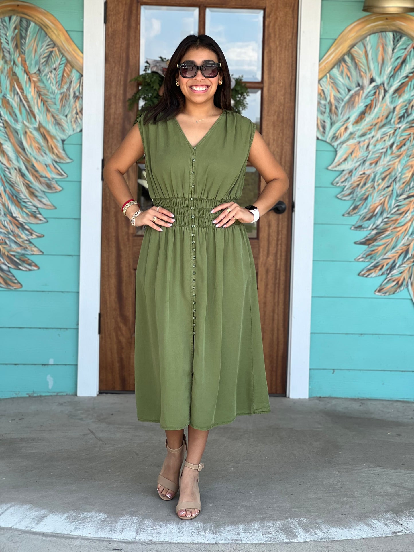 Olive Persa Tencel Midi Dress