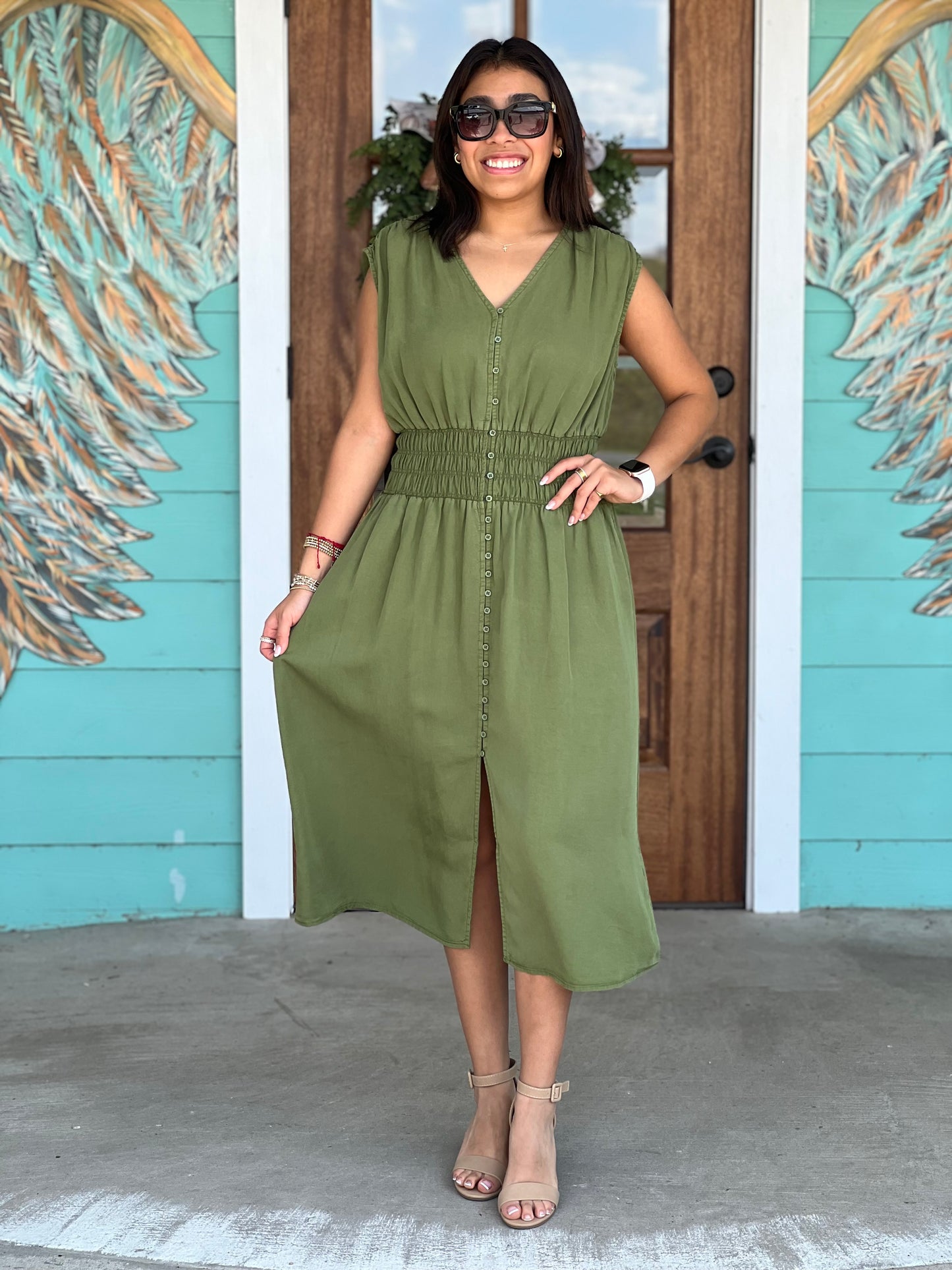 Olive Persa Tencel Midi Dress