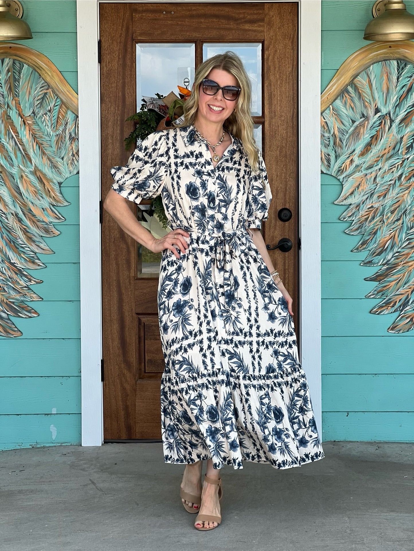 Ink Blue Floral Print Dress