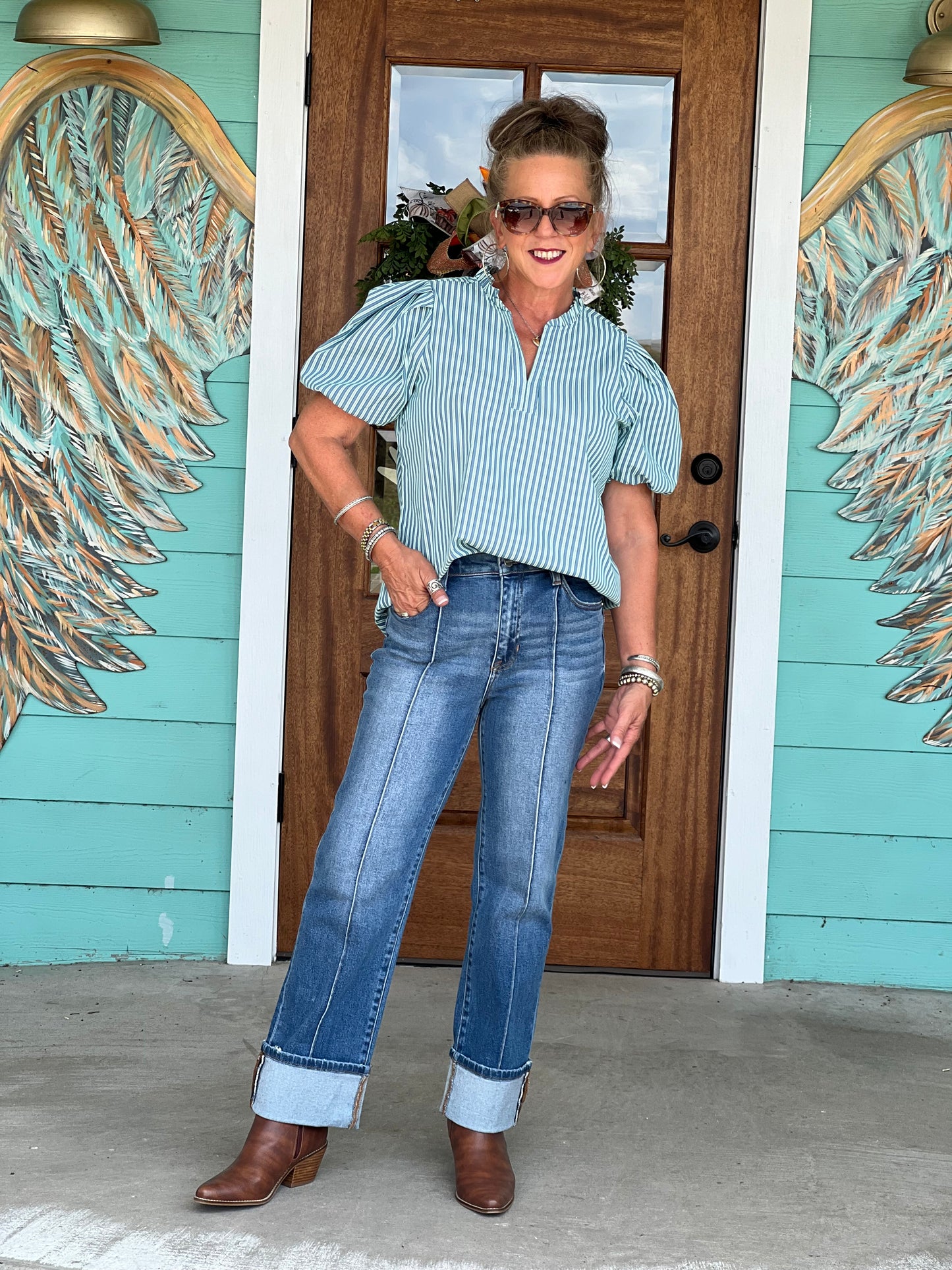 Laney Blue Green Stripe Top
