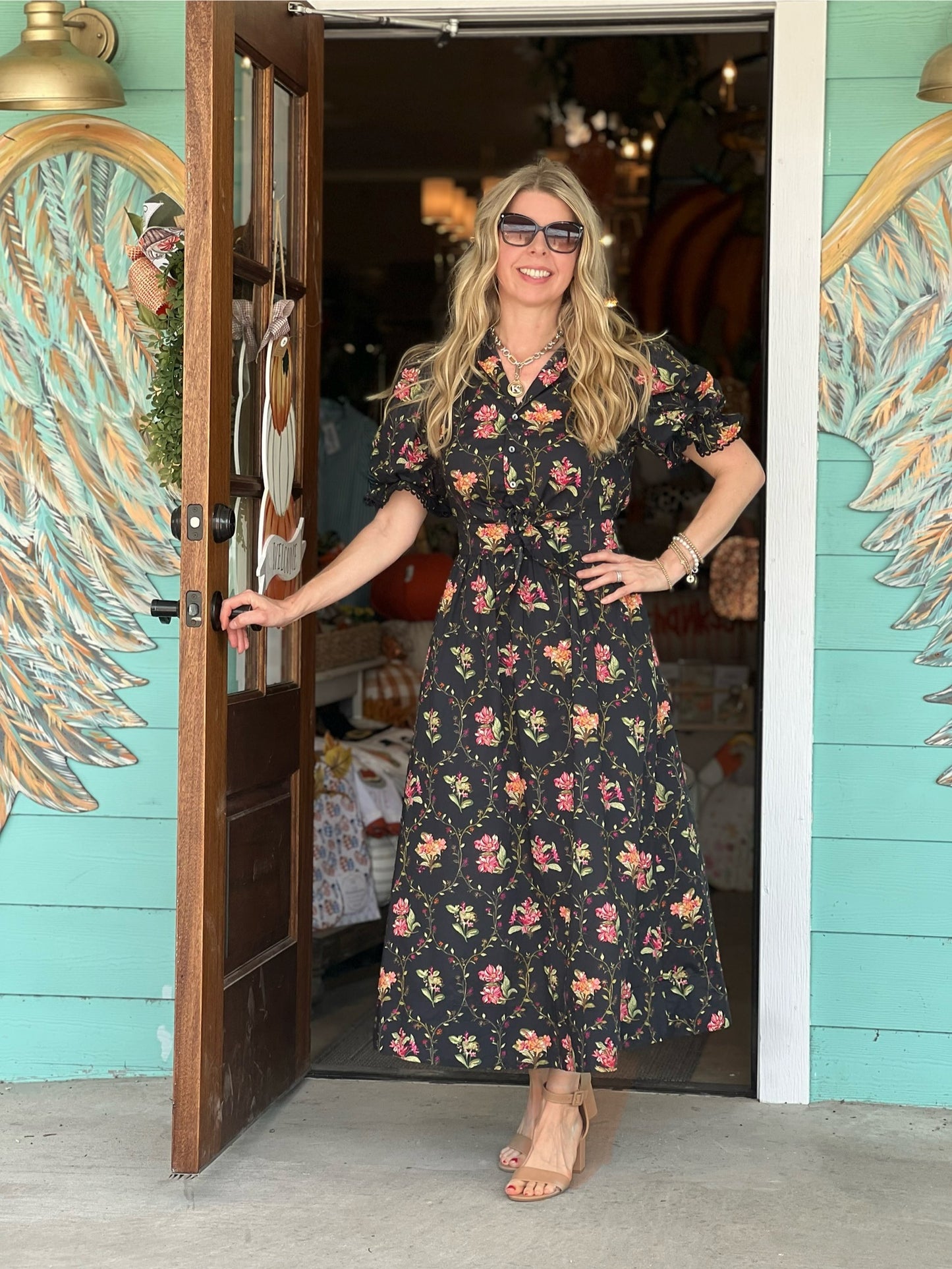 Black Floral Button Down Dress