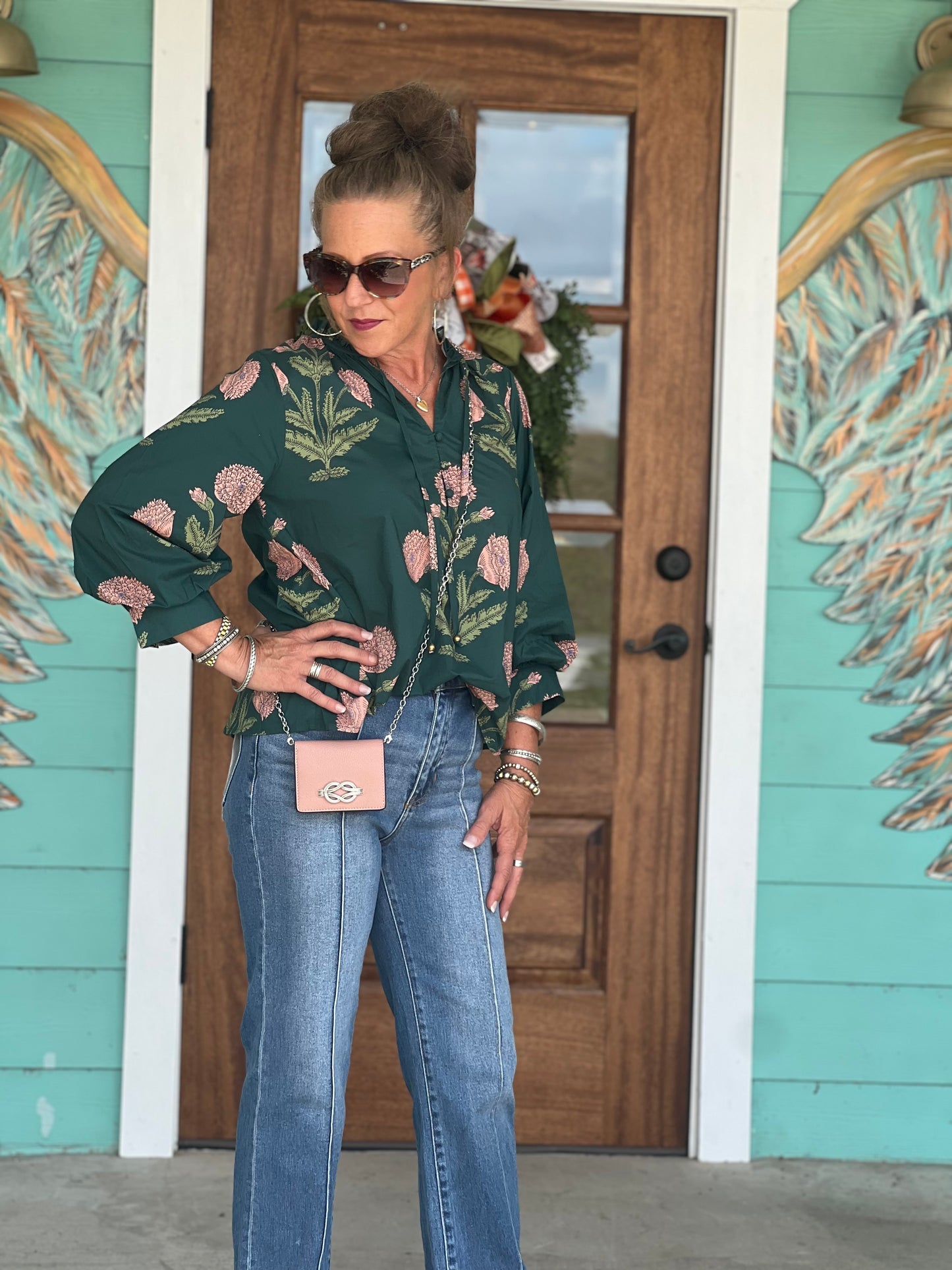 Hunter Green Floral Button Down