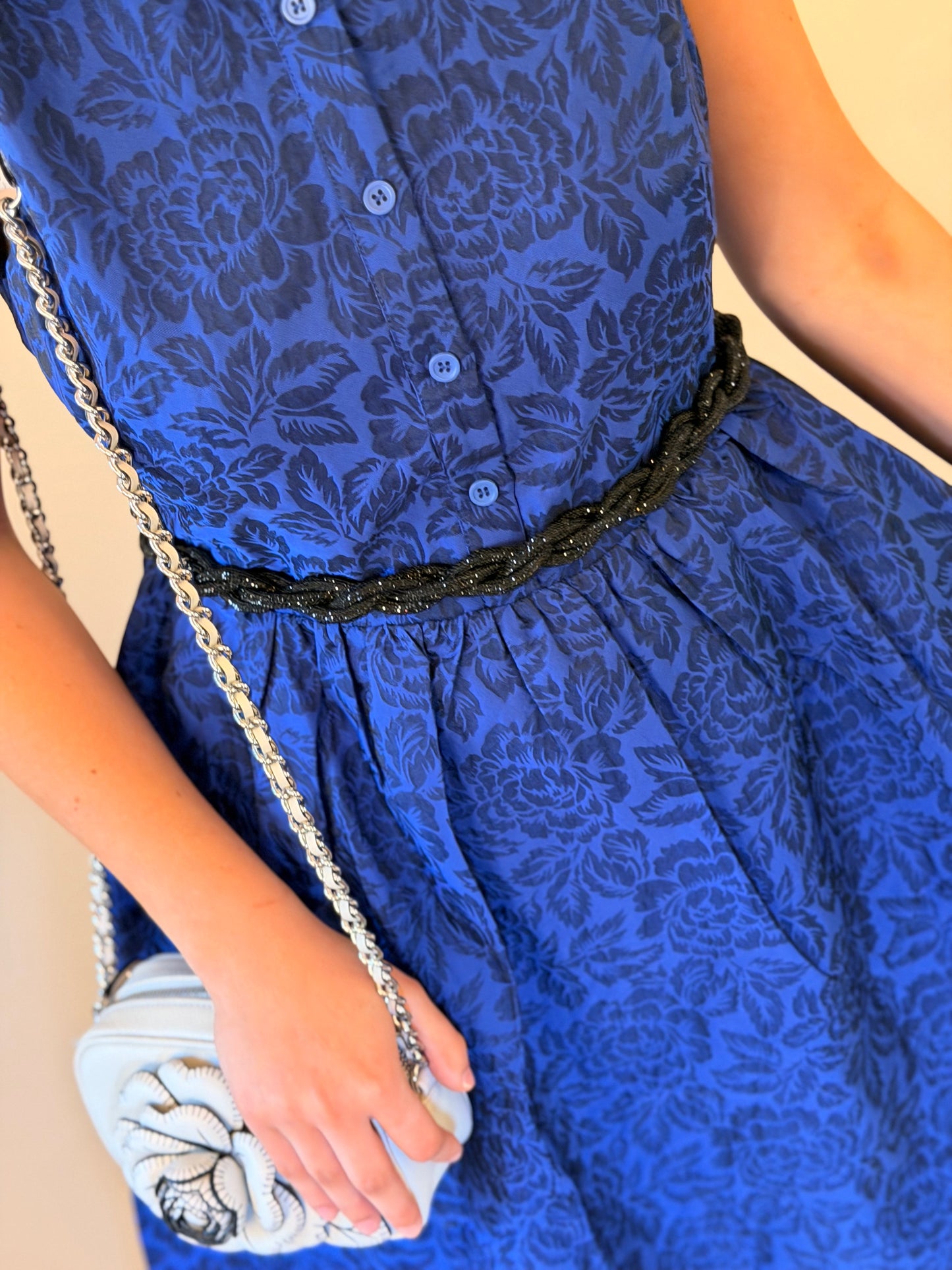 Vivid Blue Floral Chic Collar Dress