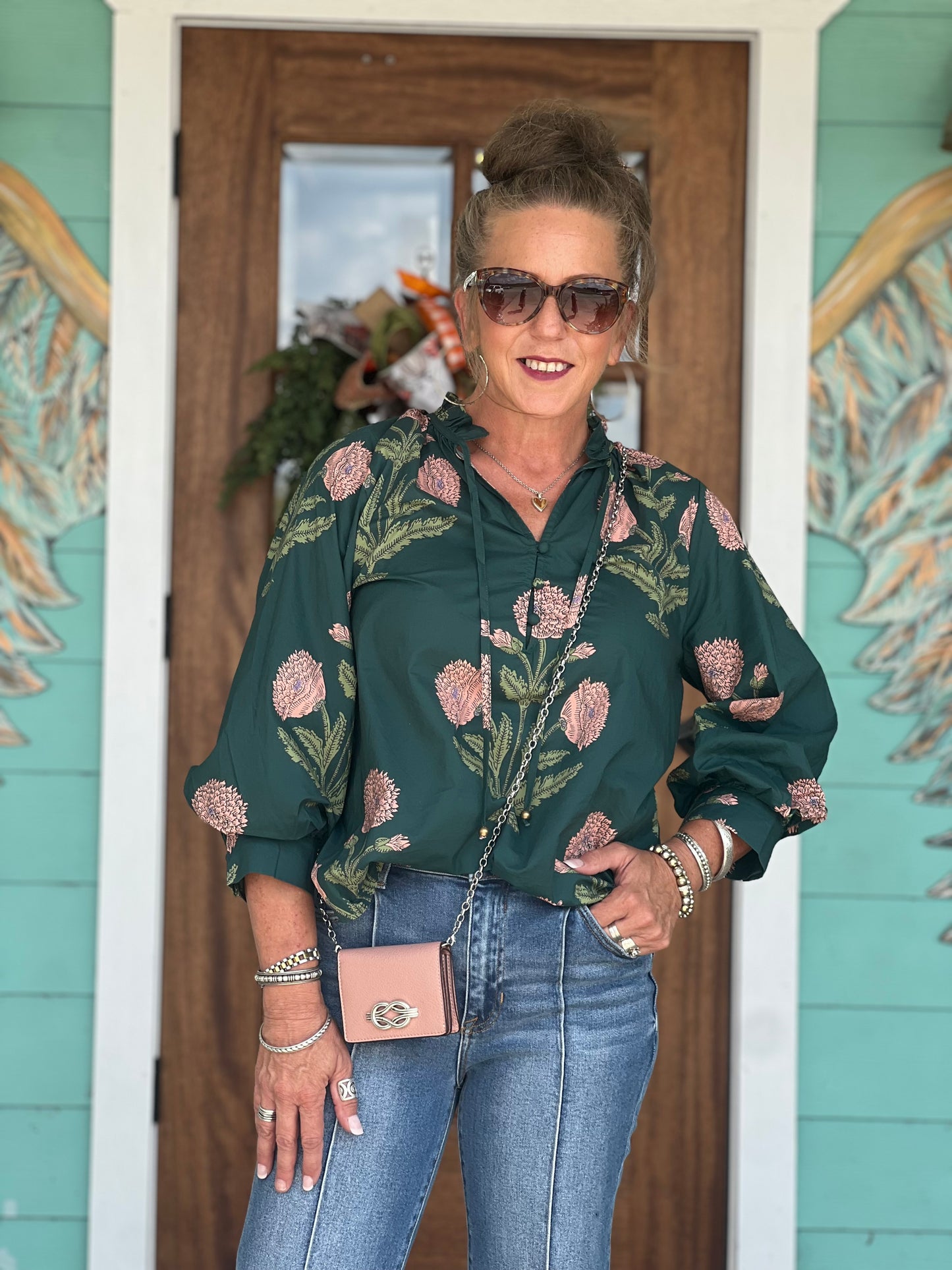 Hunter Green Floral Button Down