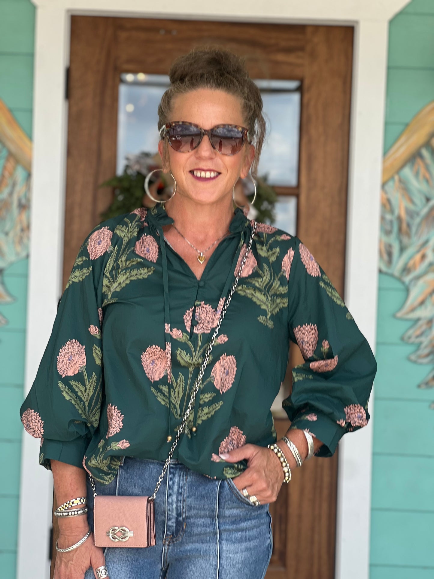 Hunter Green Floral Button Down