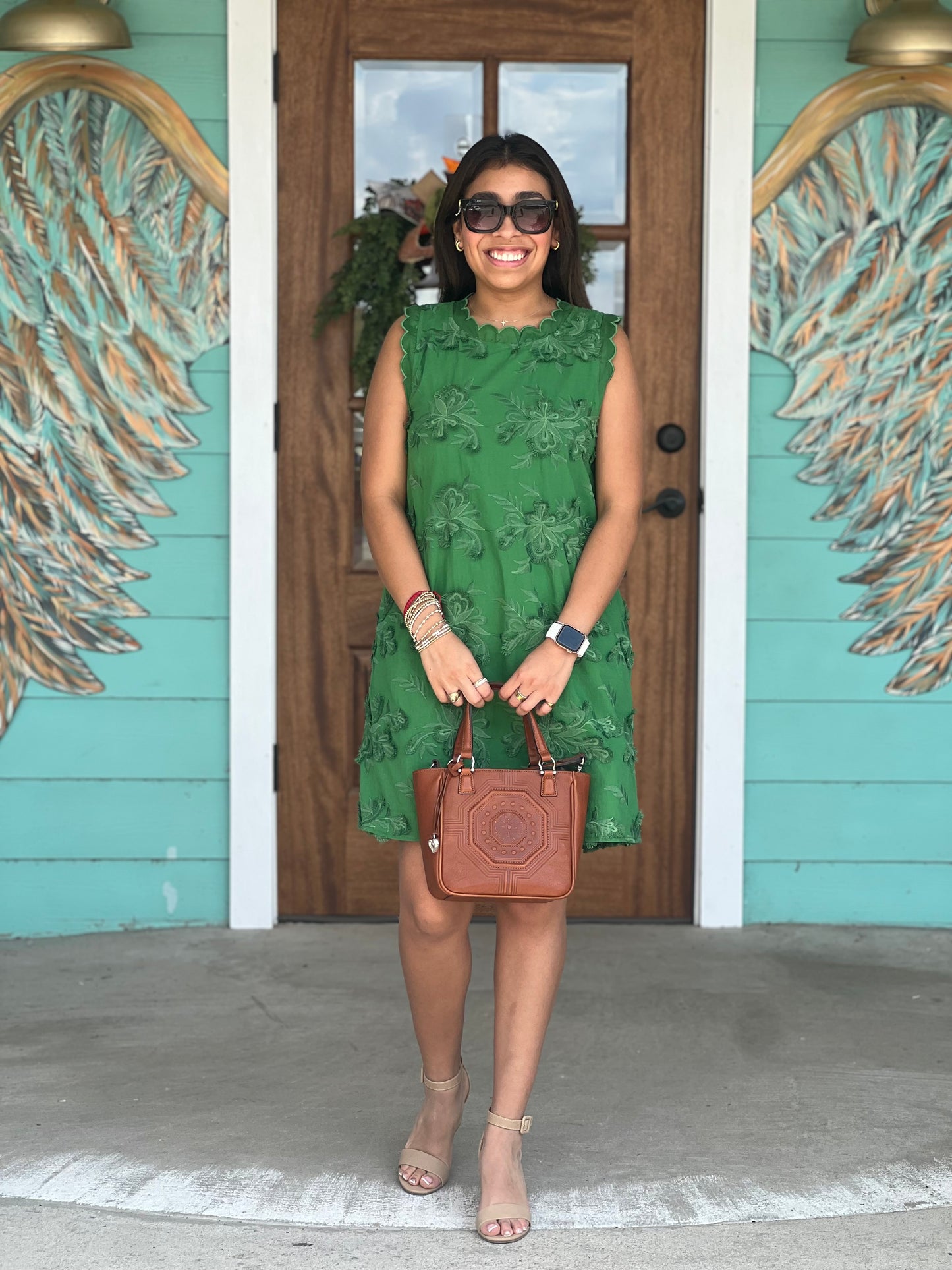 Basil Floral Applique Scallop Dress