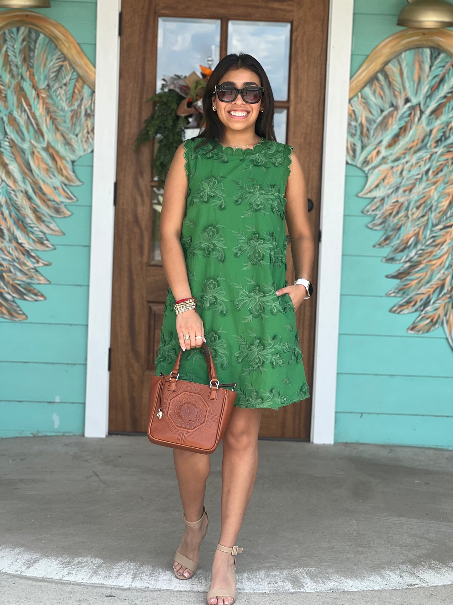 Basil Floral Applique Scallop Dress