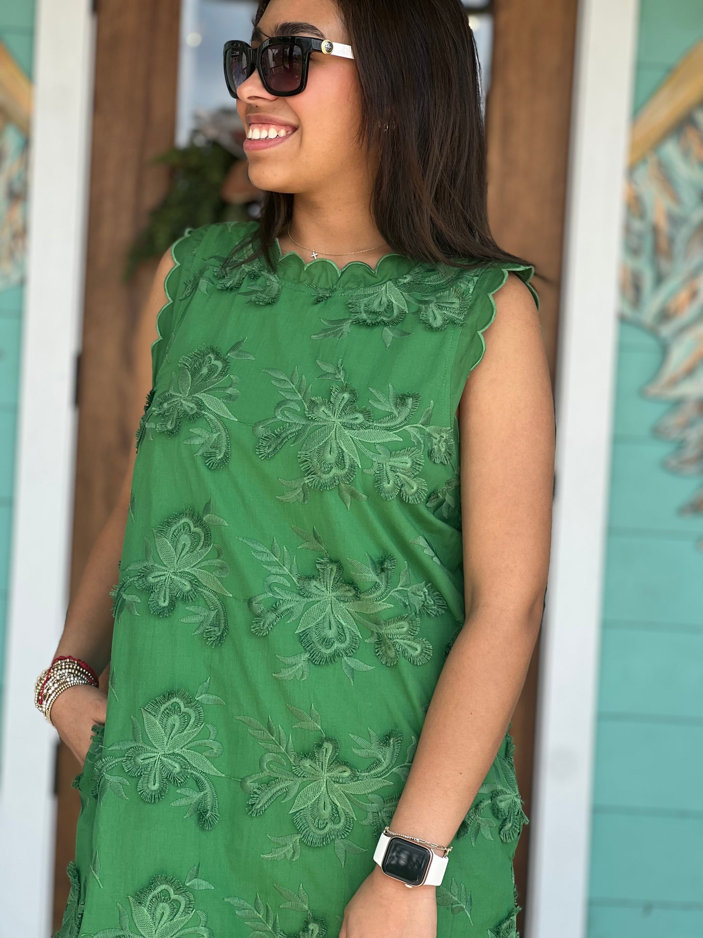 Basil Floral Applique Scallop Dress