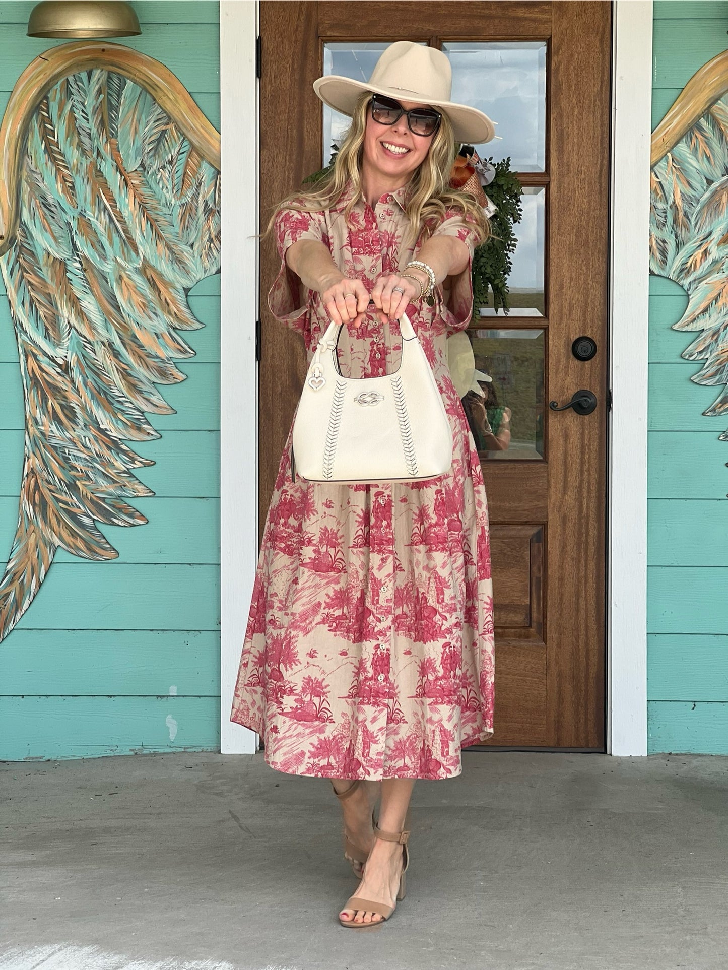 Uncle Frank Pink Toile Midi Dress