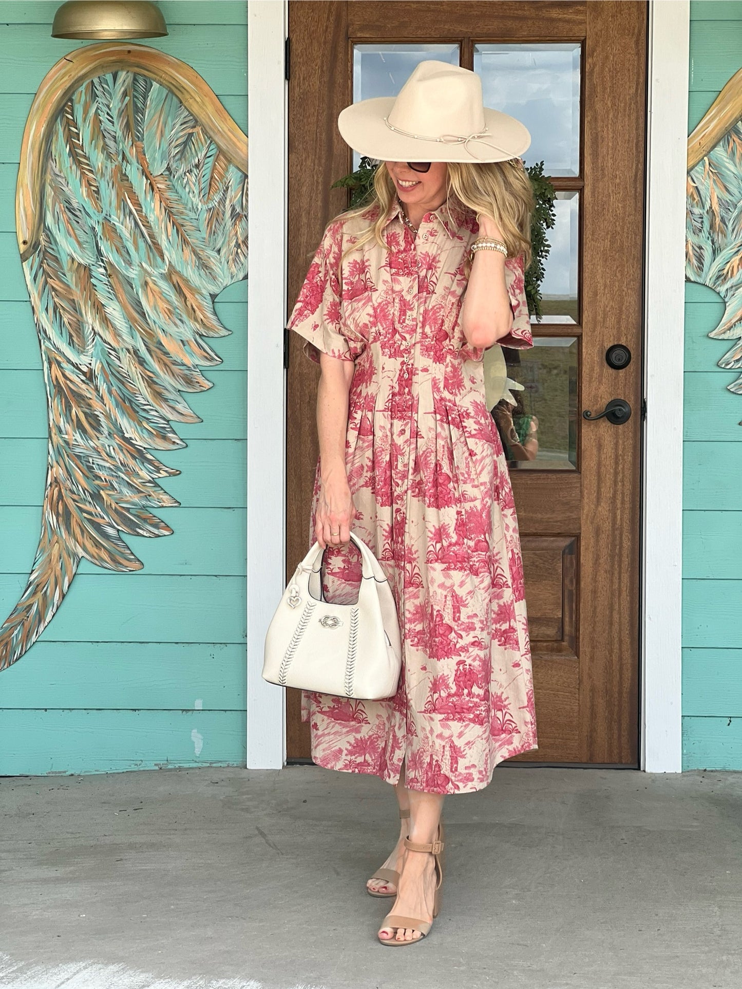 Uncle Frank Pink Toile Midi Dress
