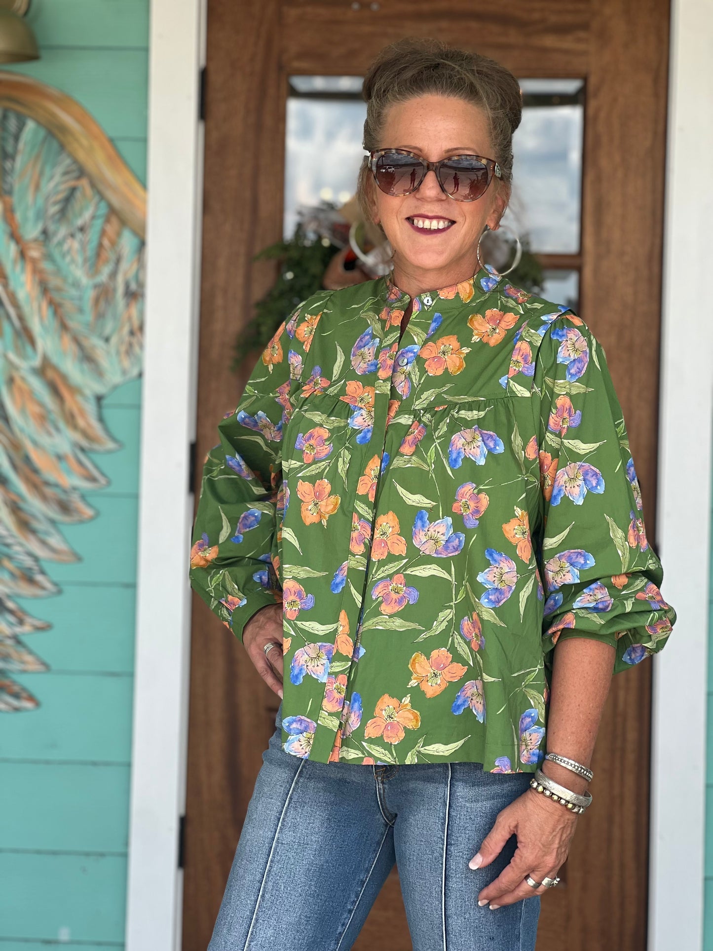 Olive Multi Floral Blouse