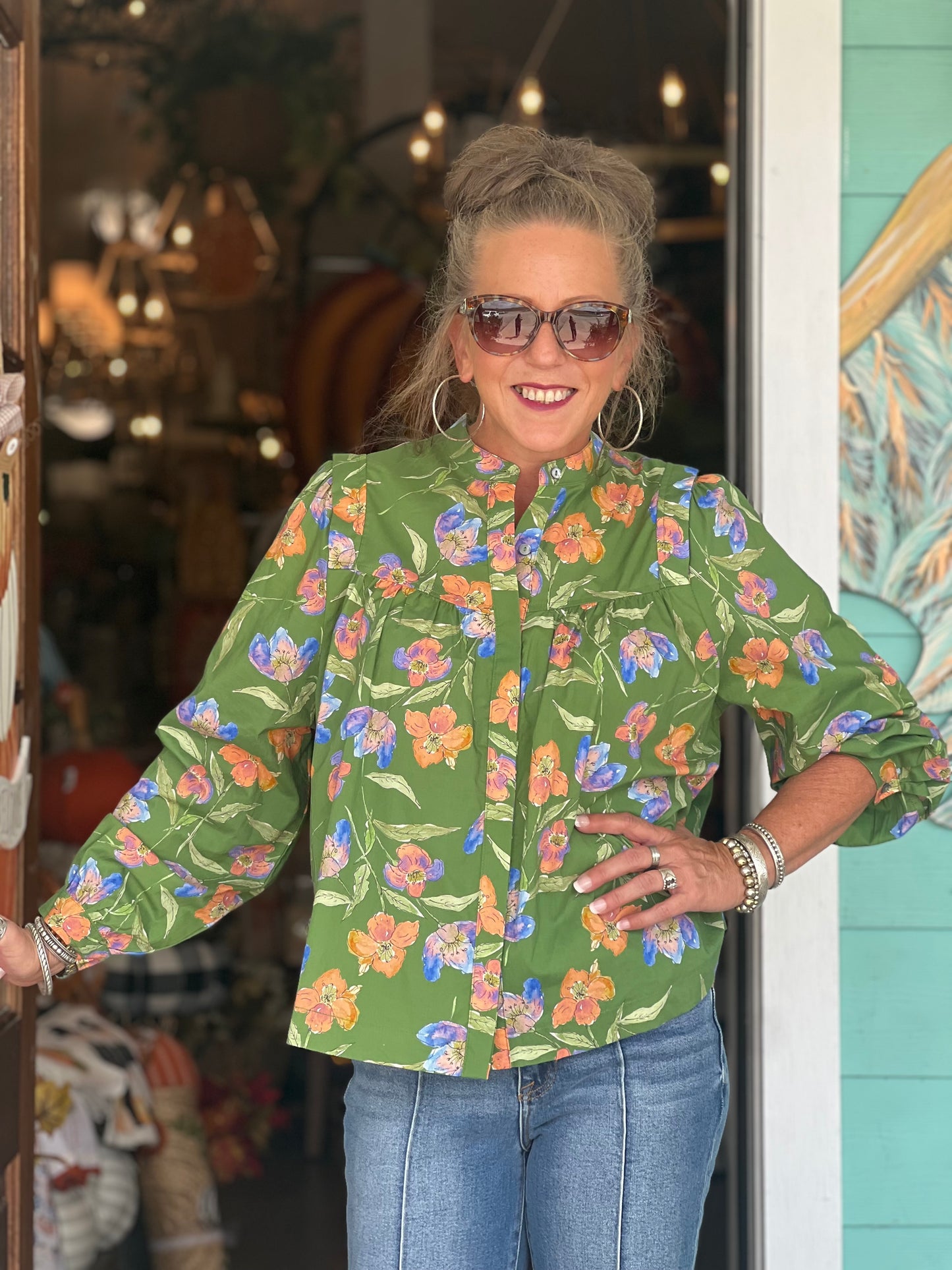 Olive Multi Floral Blouse