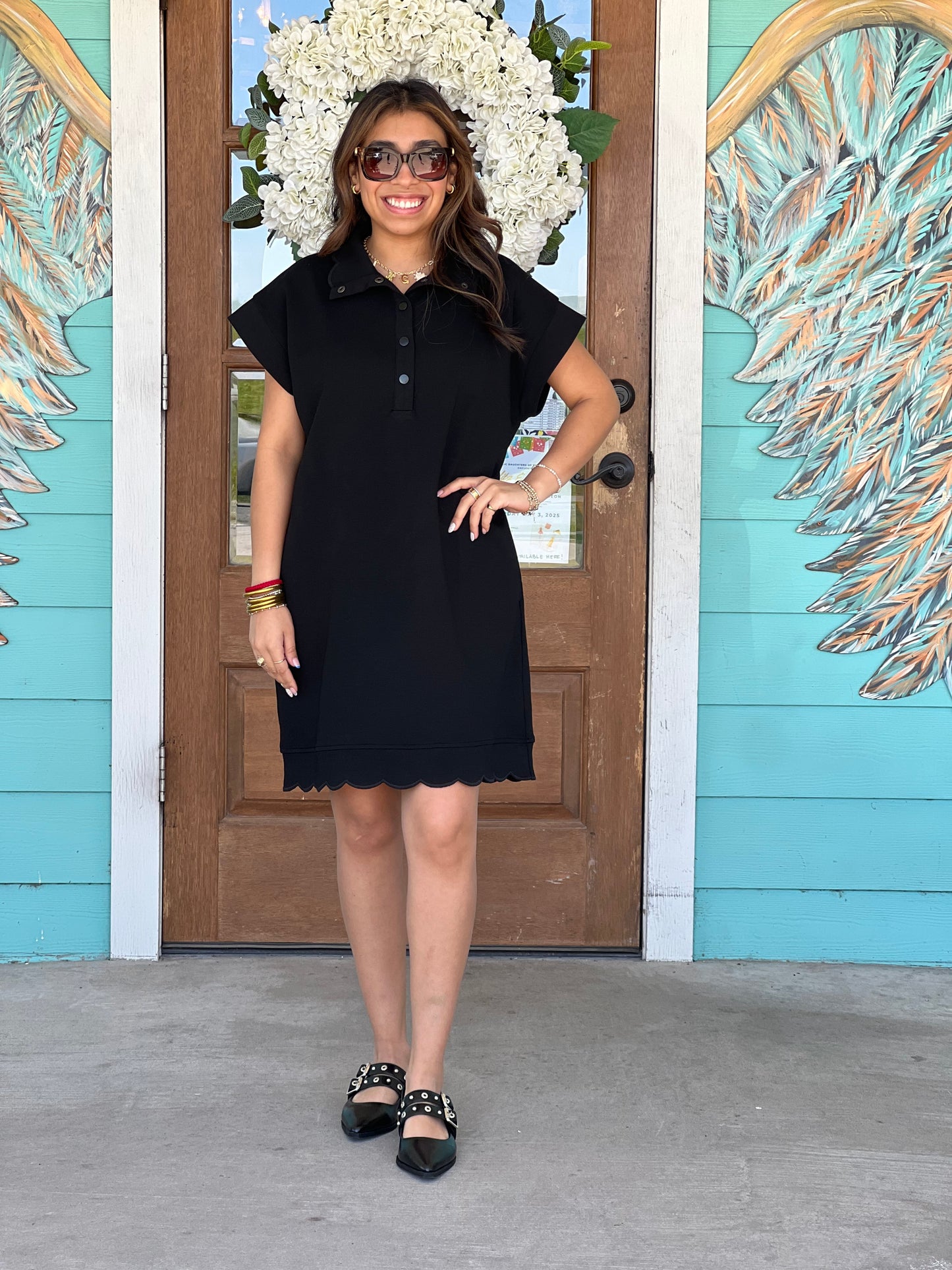 Black Serenity Scallop Dress