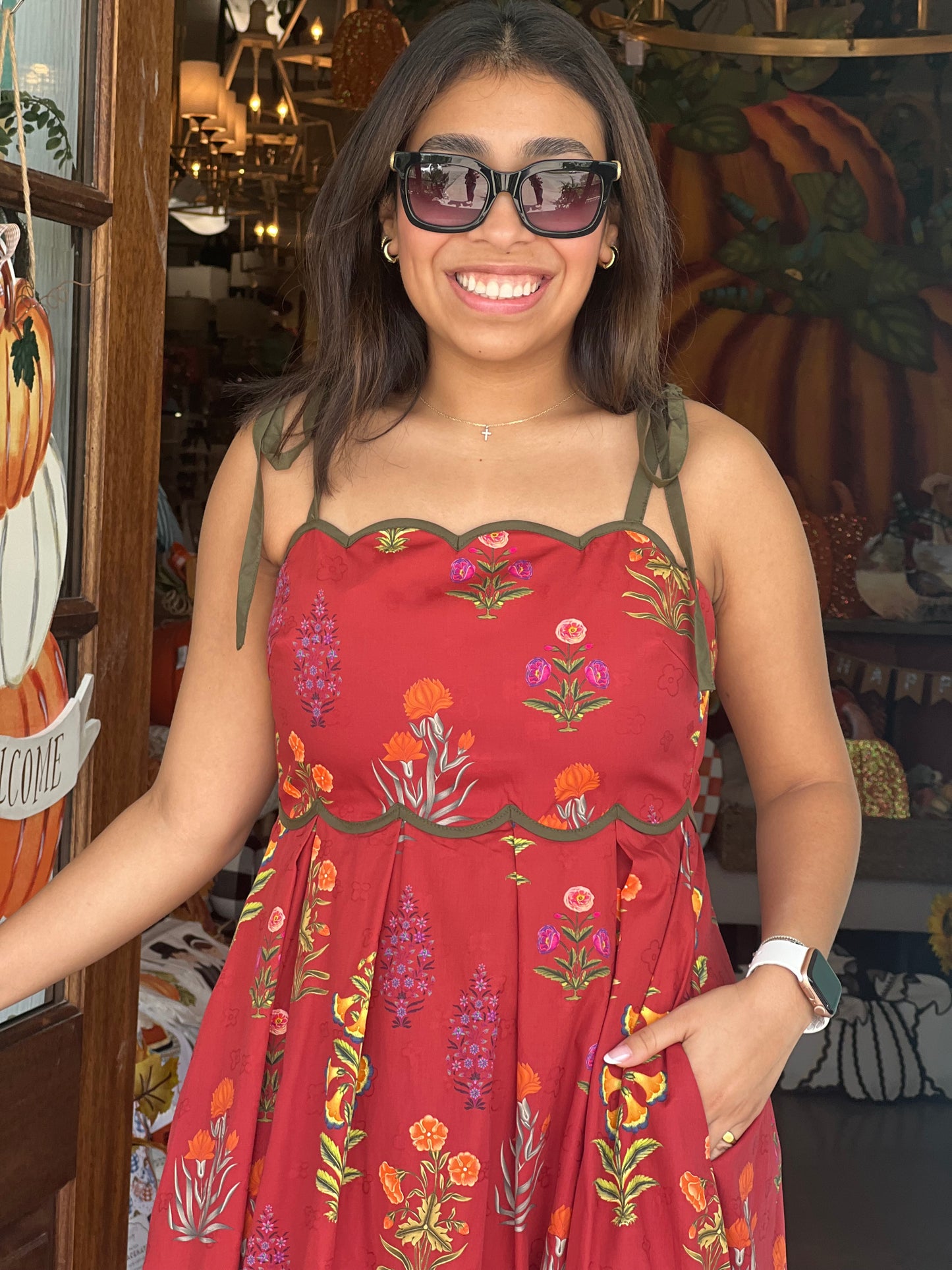 Wine Floral Tie Cami Dress