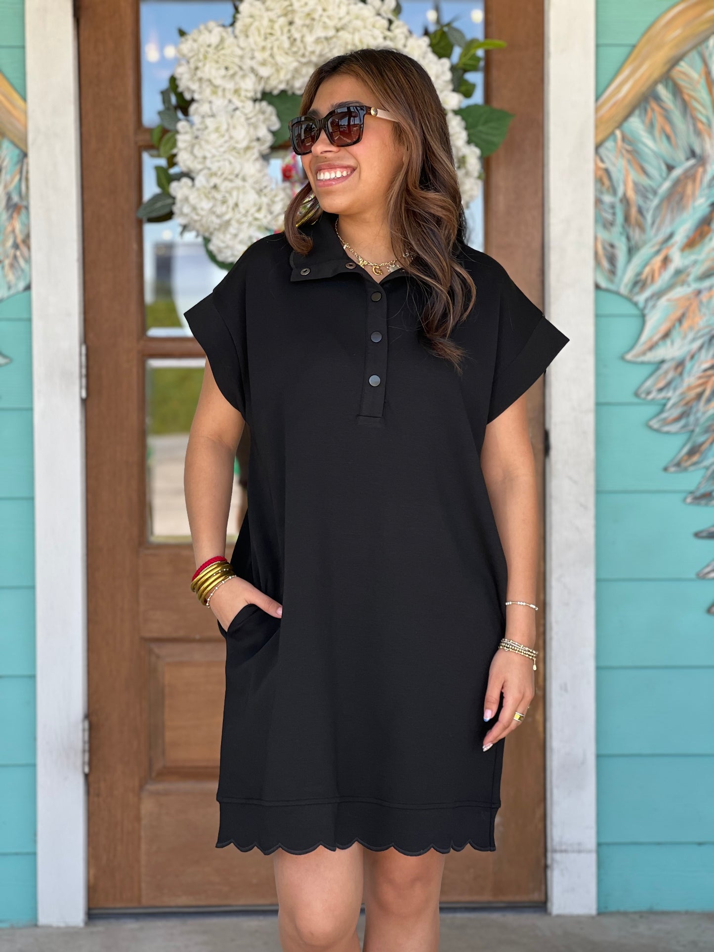 Black Serenity Scallop Dress