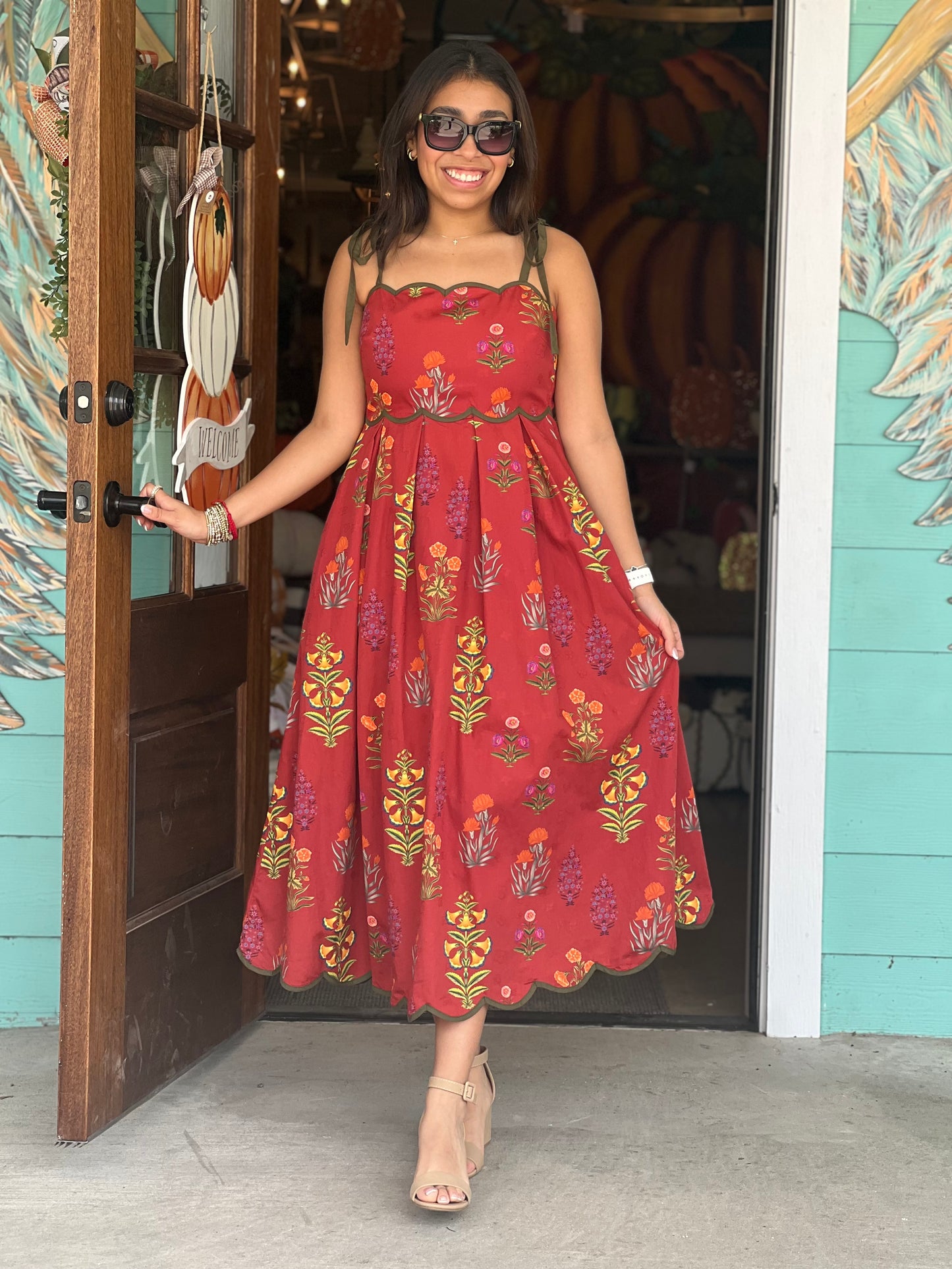 Wine Floral Tie Cami Dress