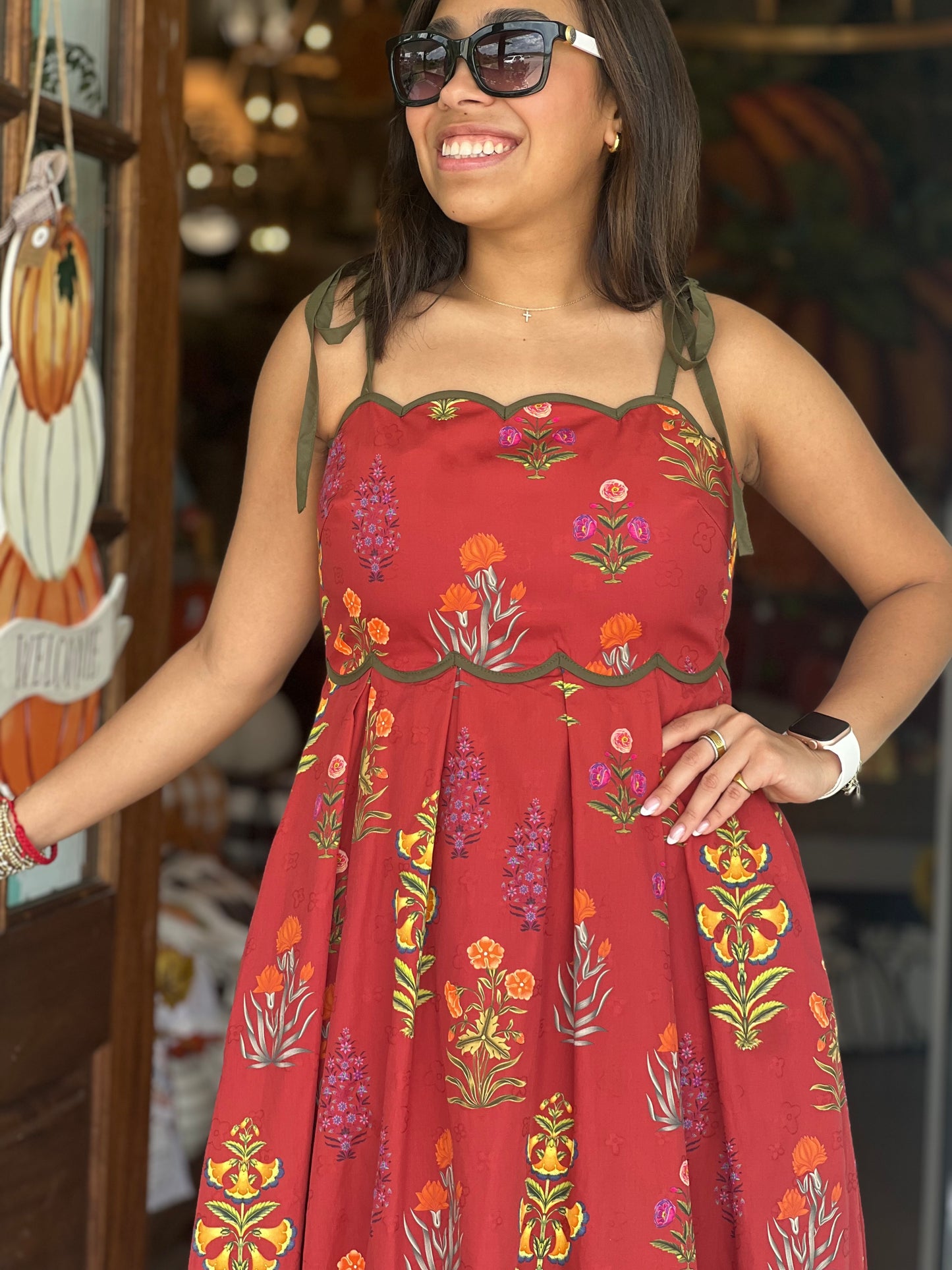Wine Floral Tie Cami Dress