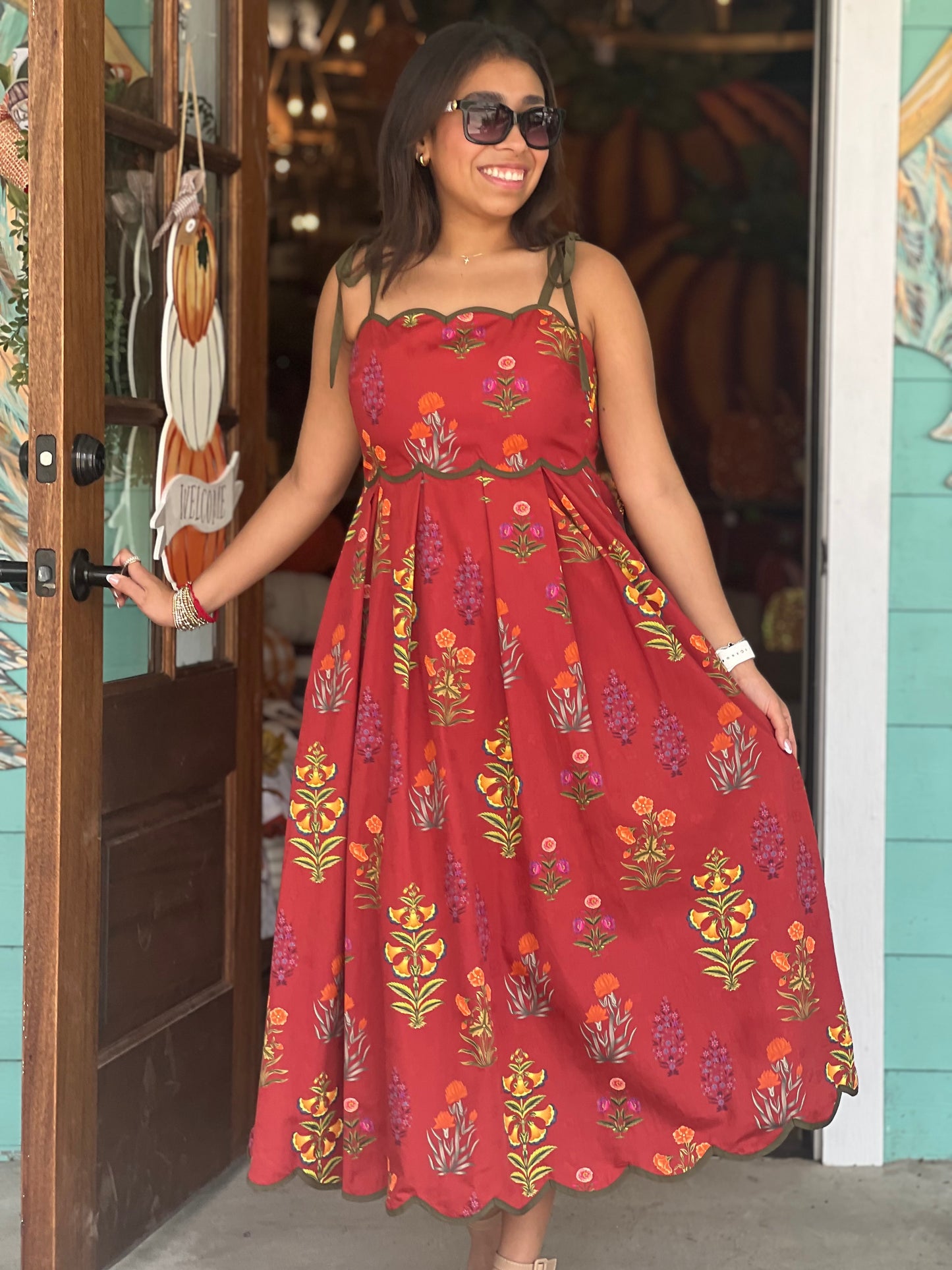 Wine Floral Tie Cami Dress