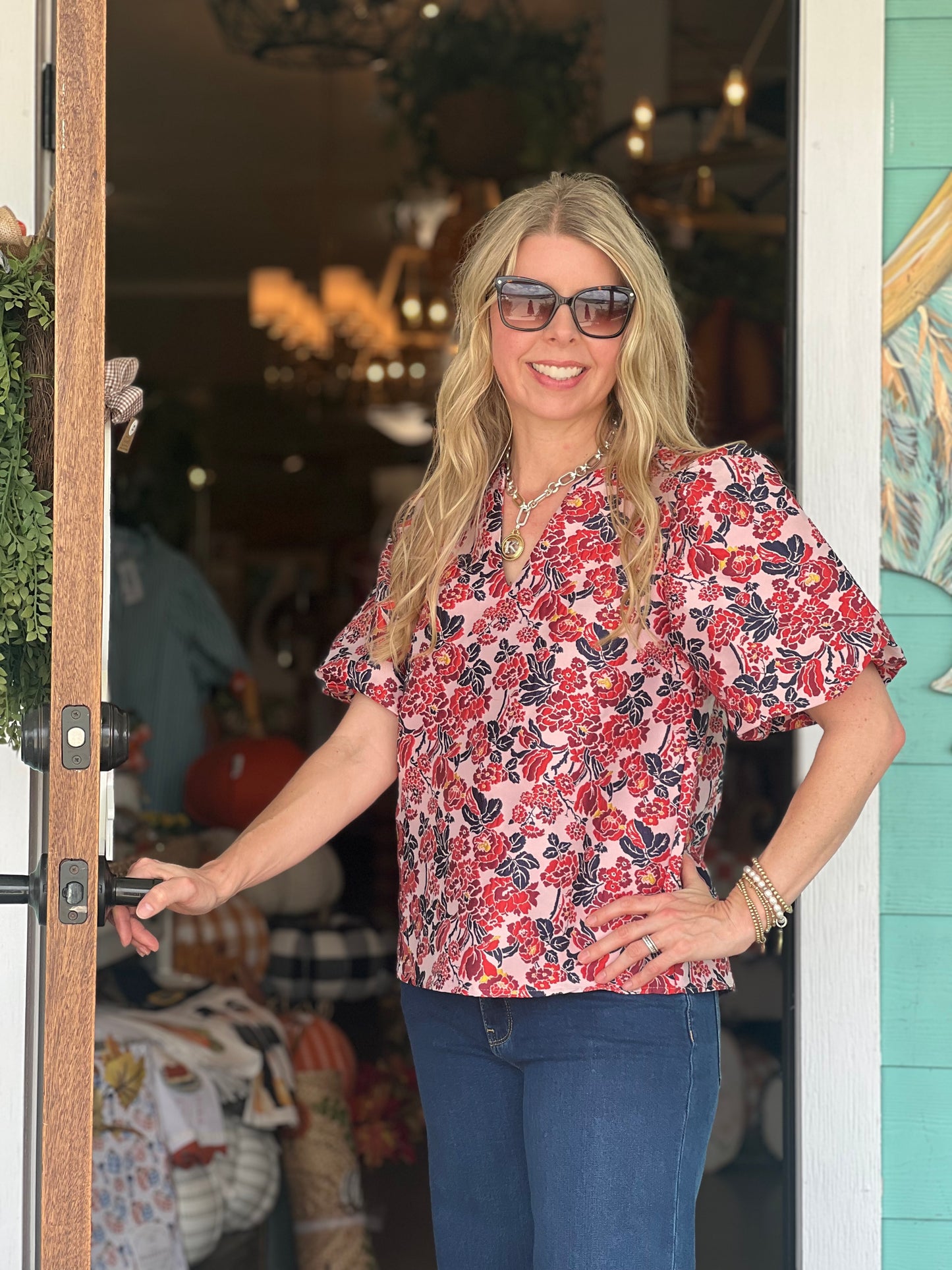 Multi Floral Jacquard Print Top