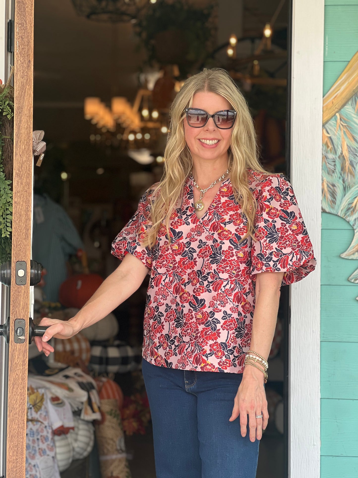 Multi Floral Jacquard Print Top