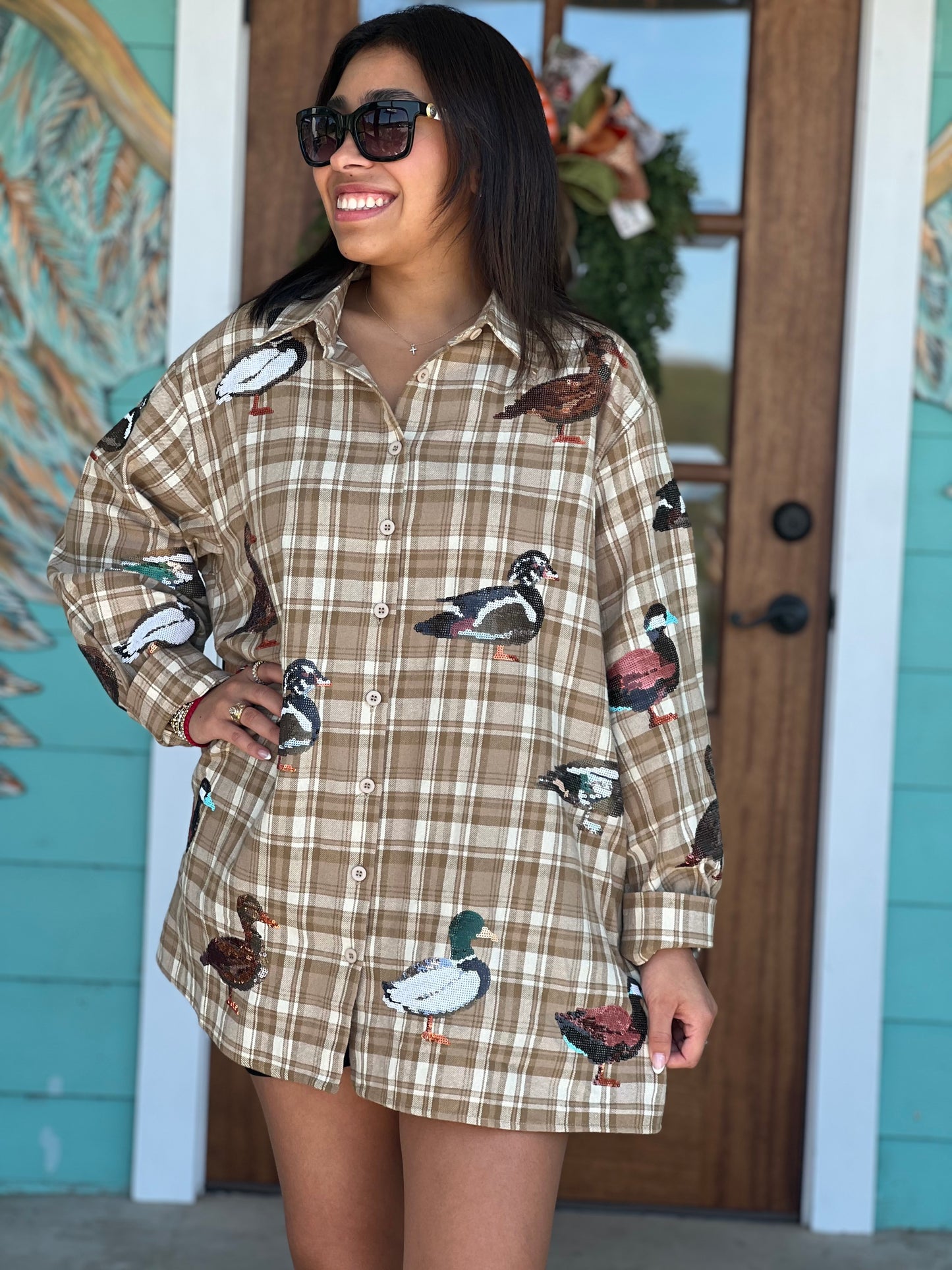 Queen of Sparkles Plaid Duck Button Down