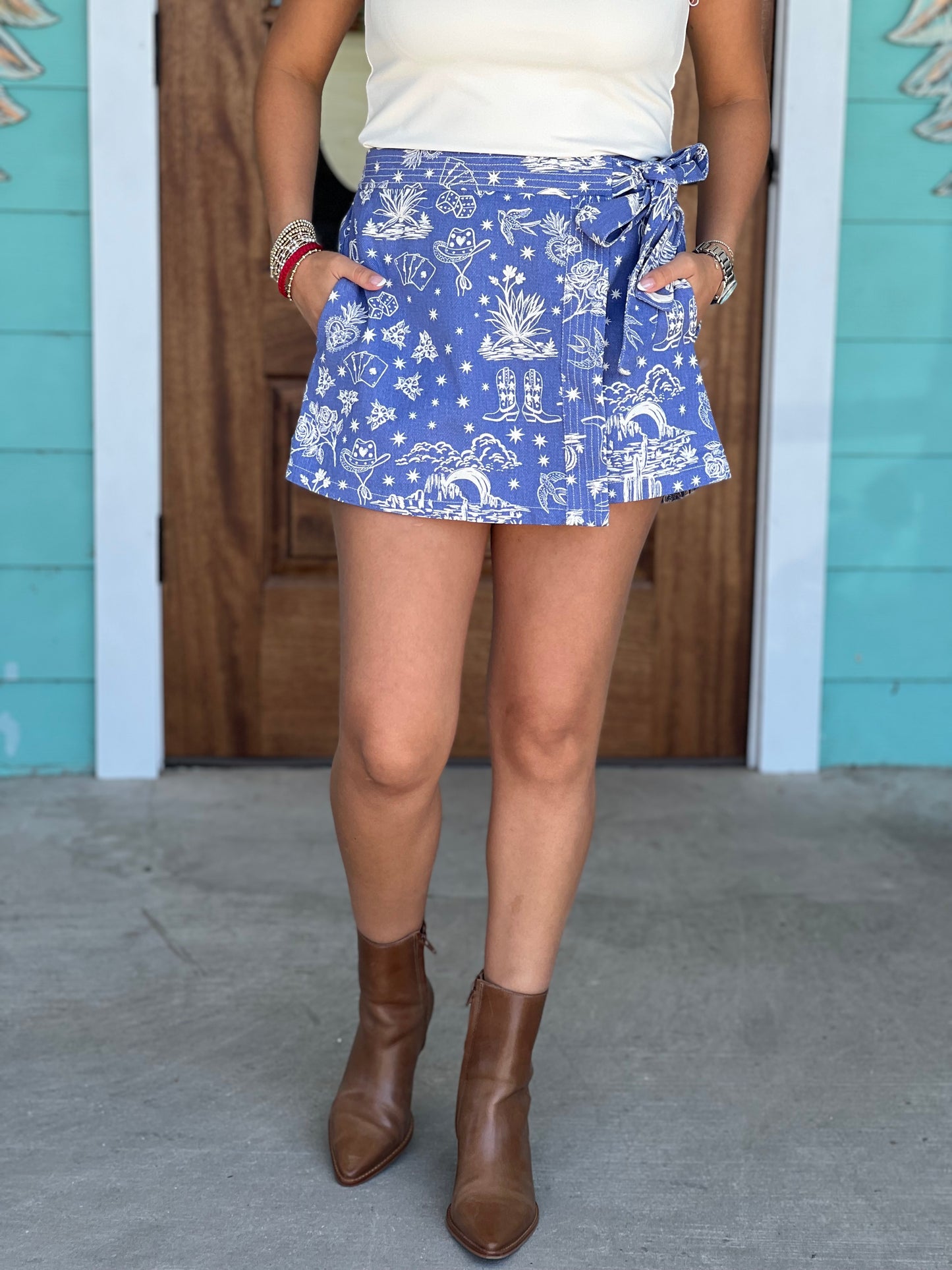 Denim Western Icon Wrap Skort