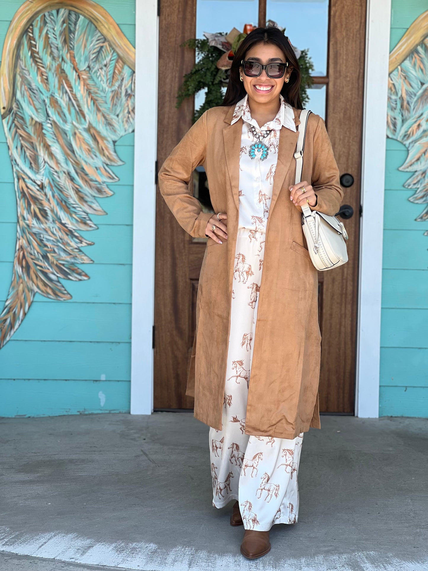 Camel Faux Suede Duster