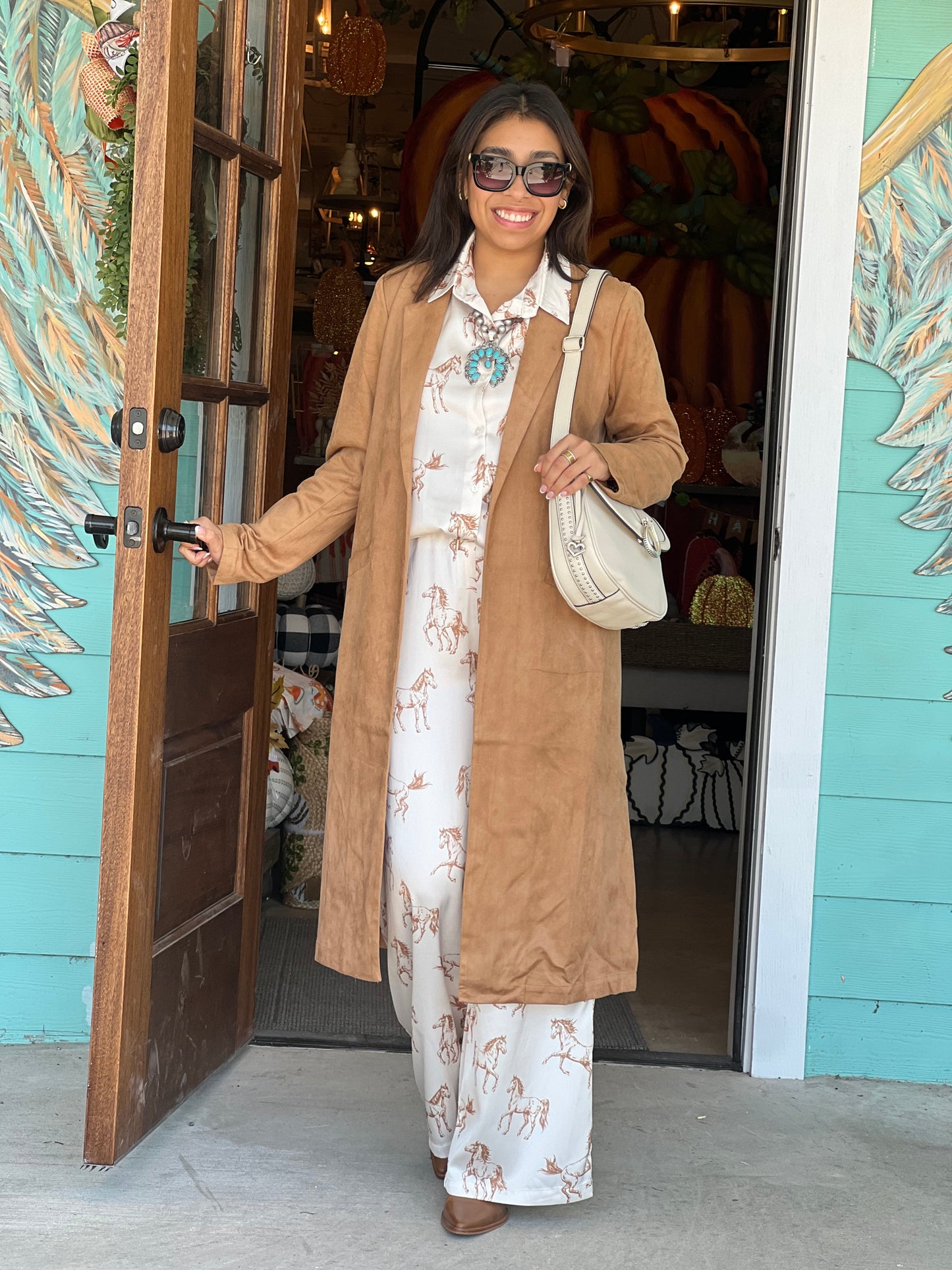 Camel Faux Suede Duster