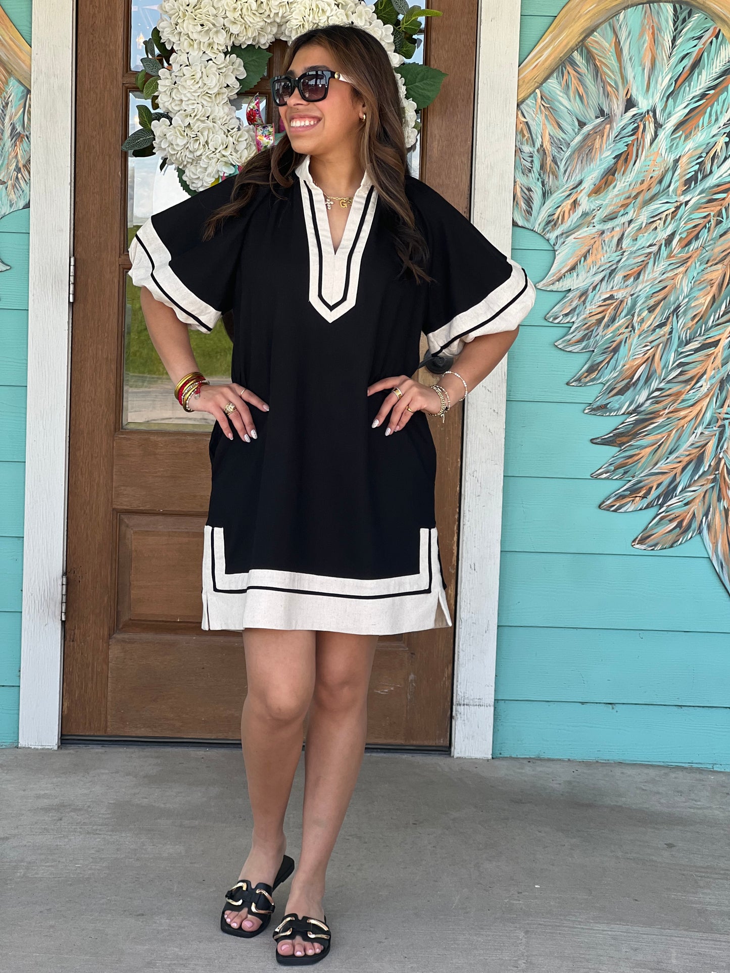 Black w/Natrual Trim Detail Dress