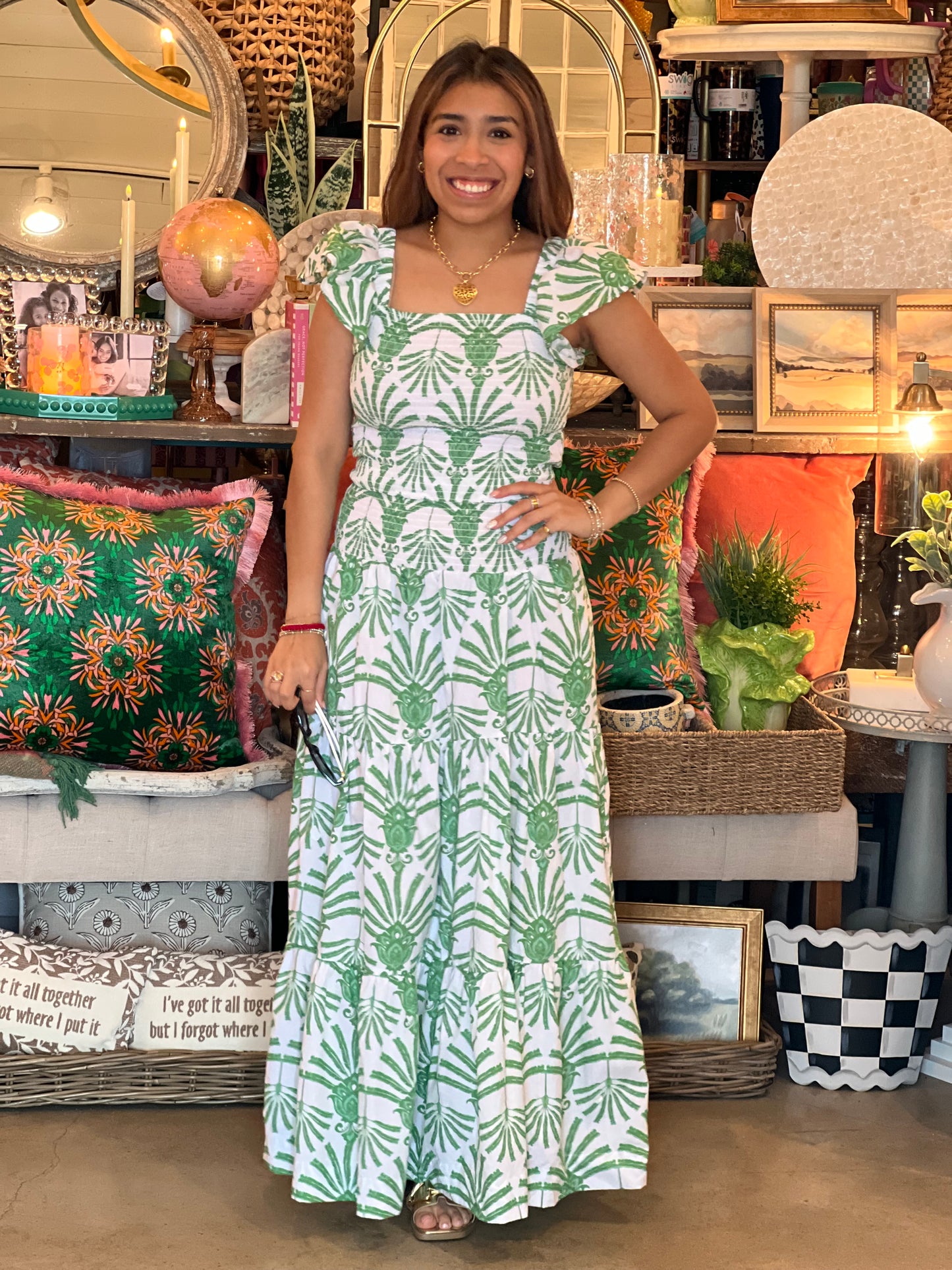 Green Deco Palm 2pc Flutter Sleeve Set