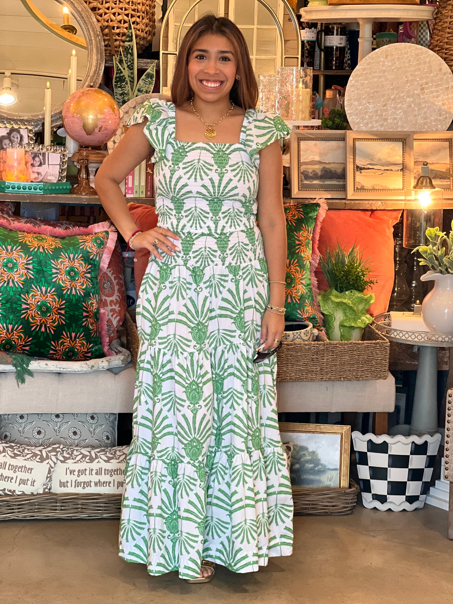 Green Deco Palm 2pc Flutter Sleeve Set