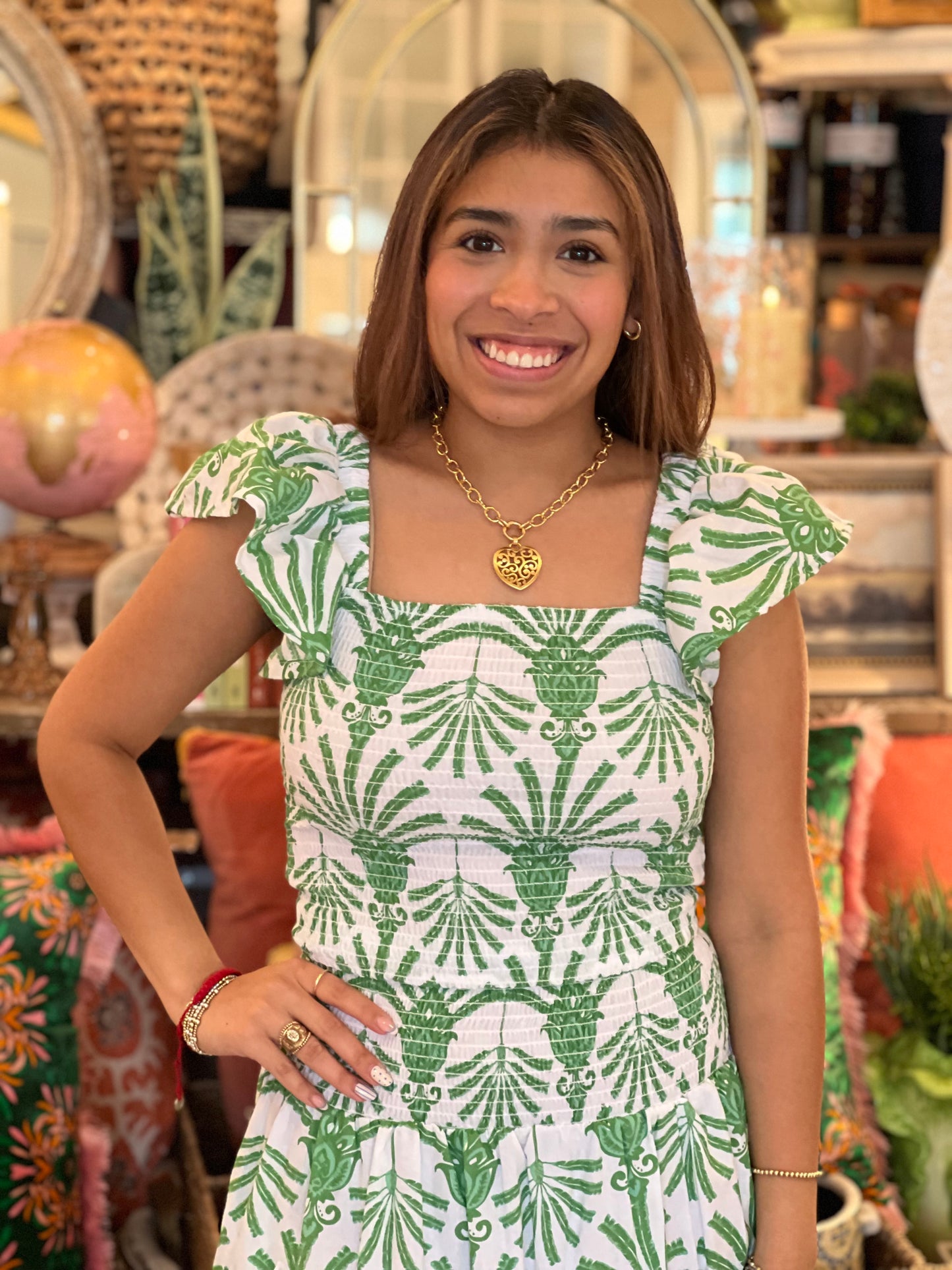 Green Deco Palm 2pc Flutter Sleeve Set