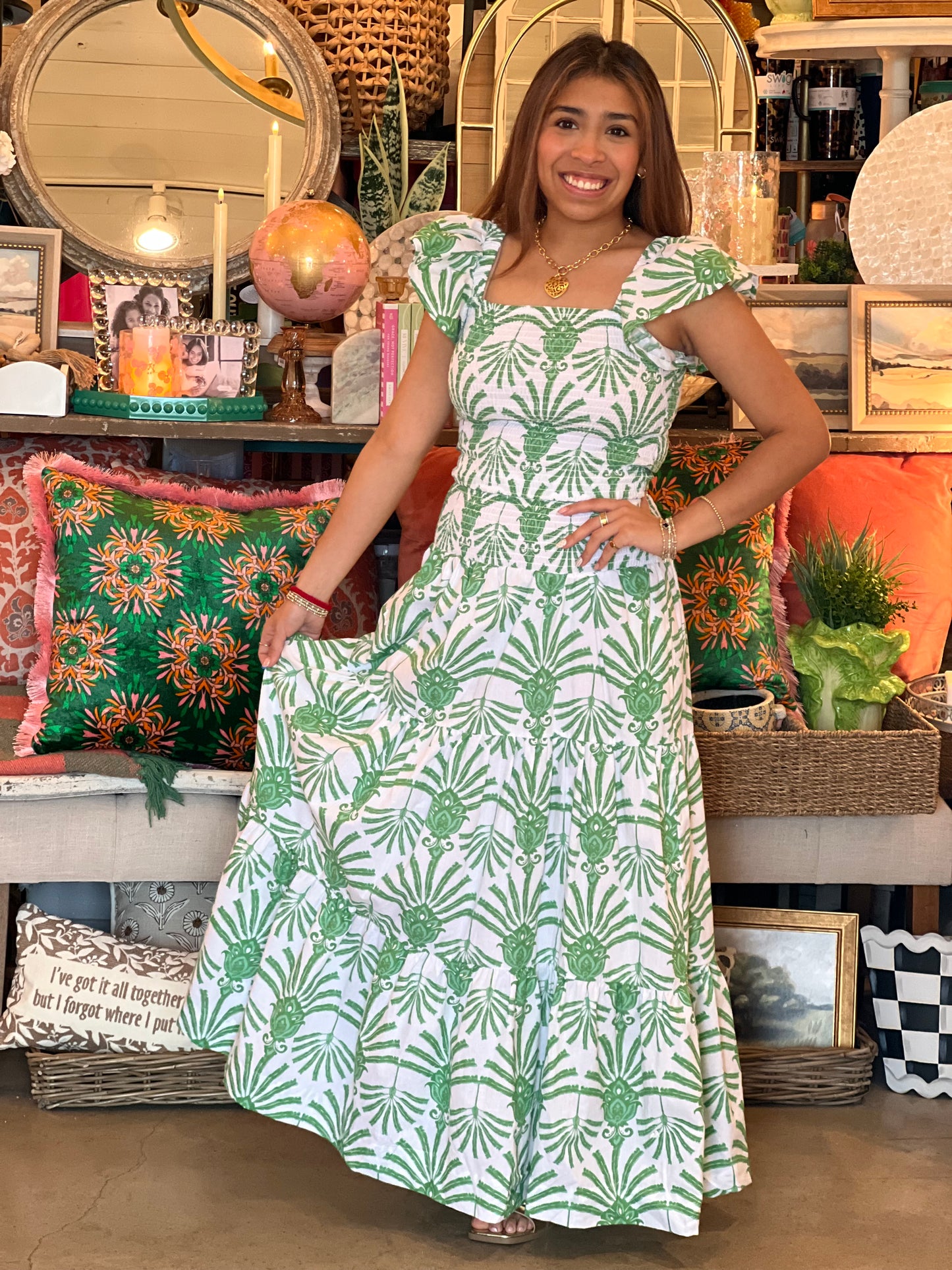 Green Deco Palm 2pc Flutter Sleeve Set