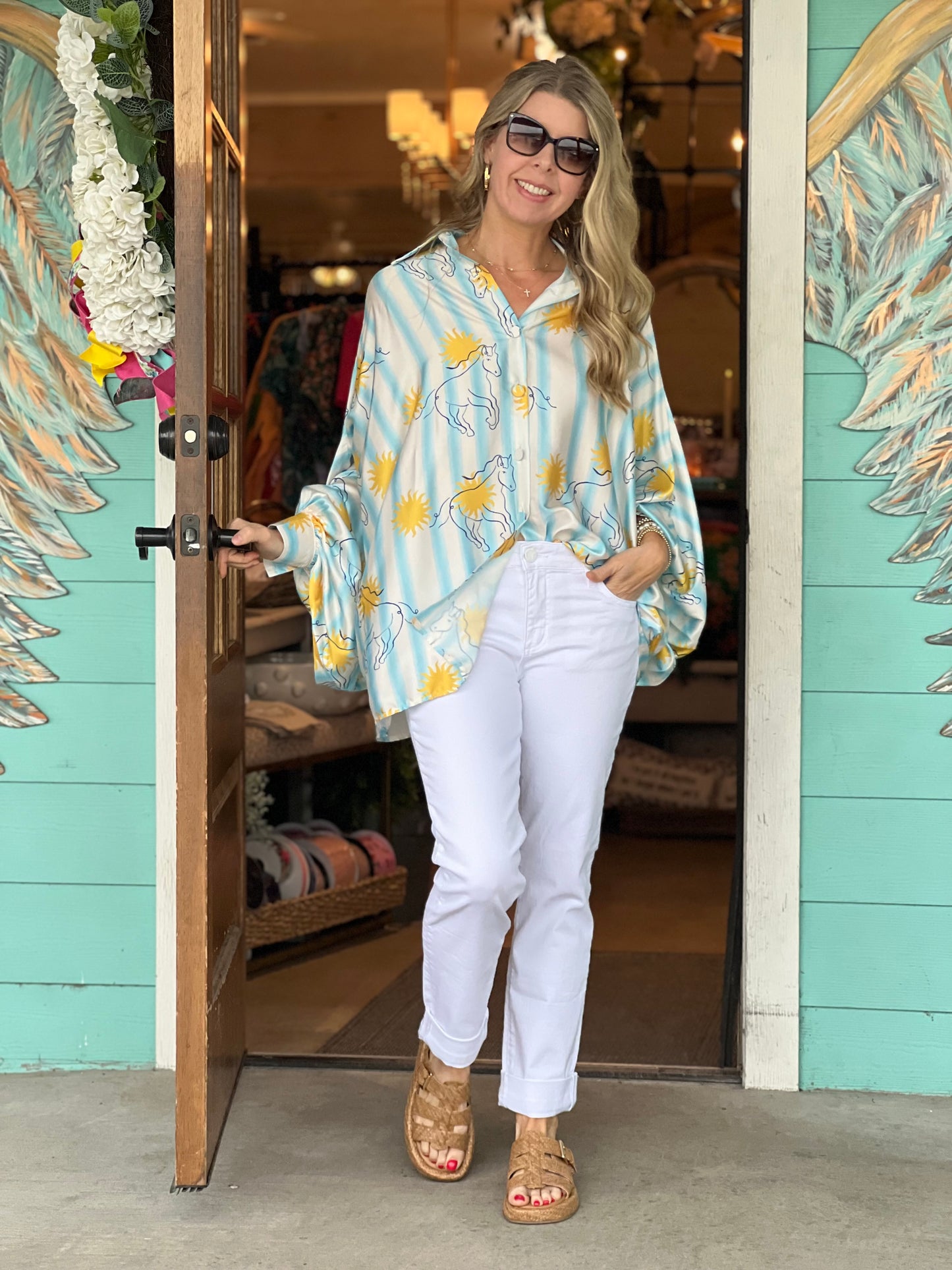 Sun Horse Striped Dolman Top - One Size