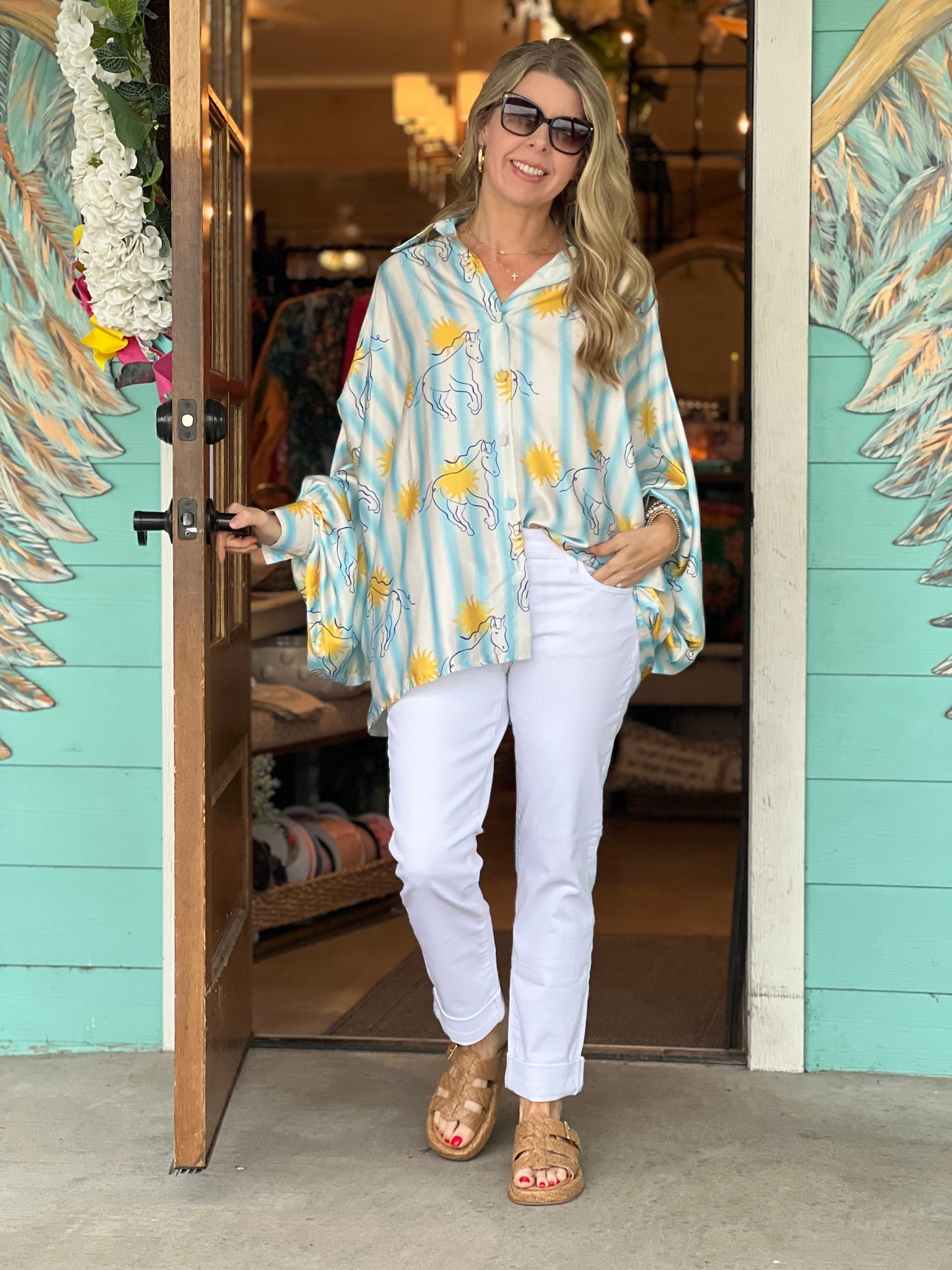 Sun Horse Striped Dolman Top - One Size