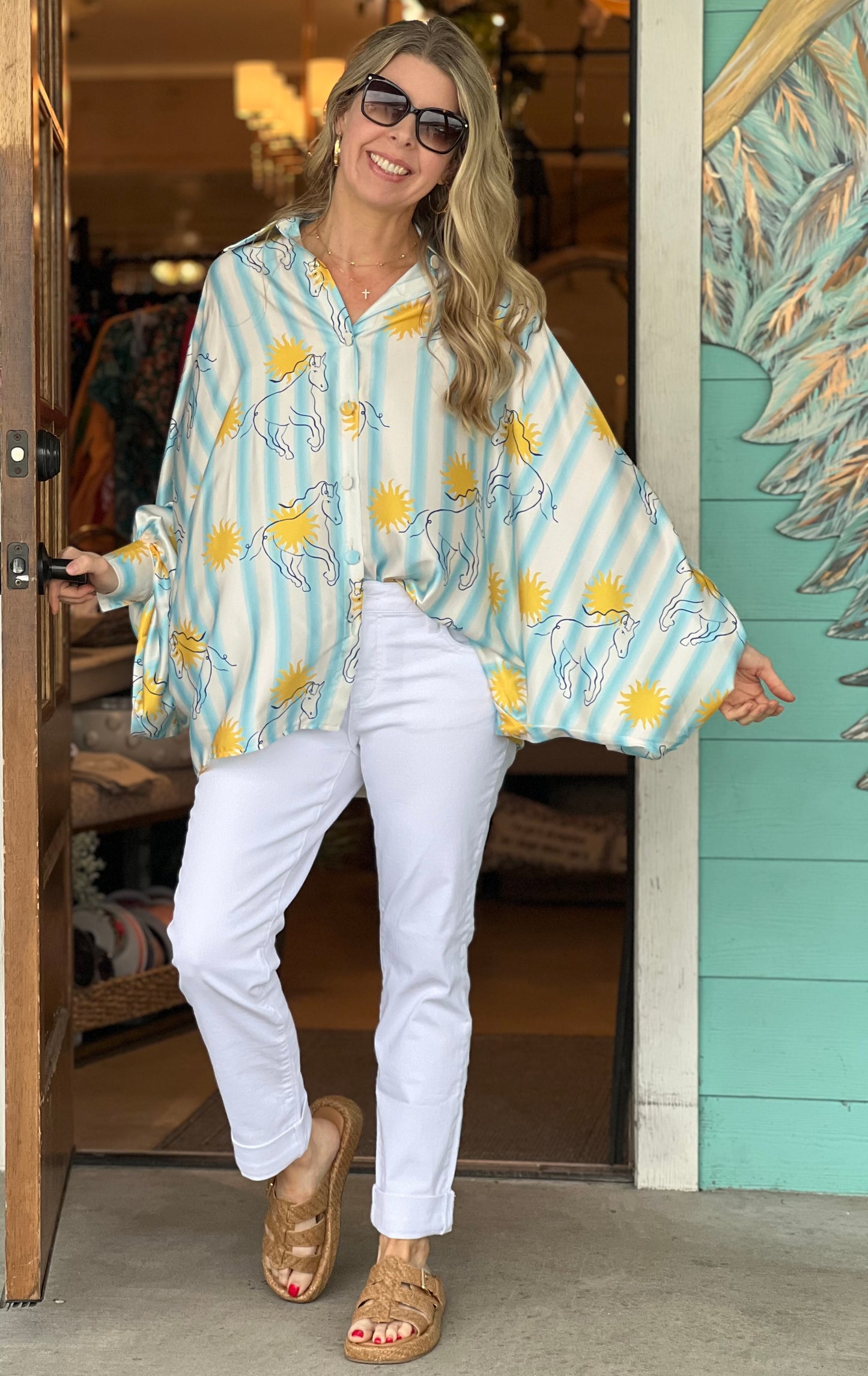 Sun Horse Striped Dolman Top - One Size