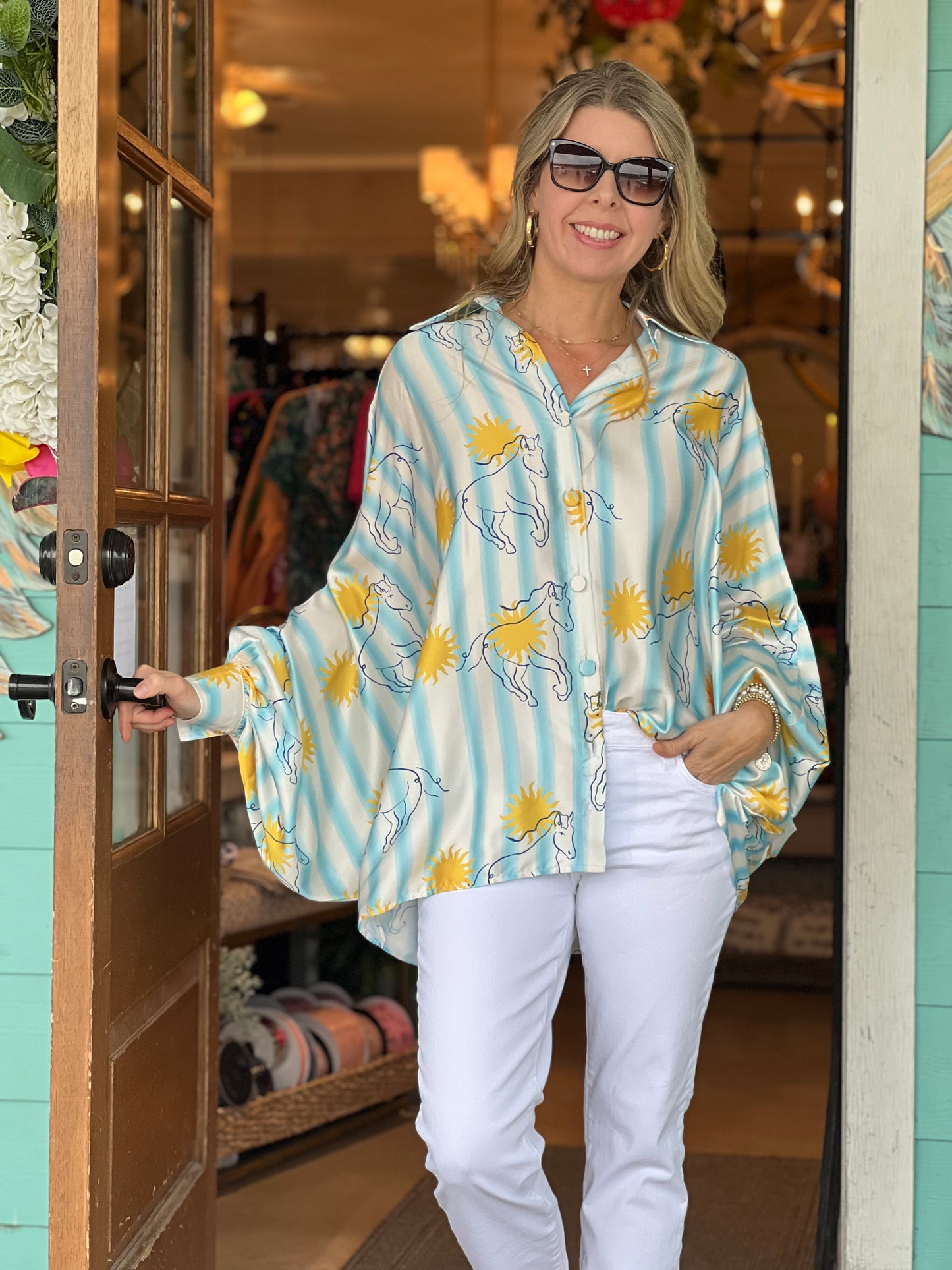 Sun Horse Striped Dolman Top - One Size