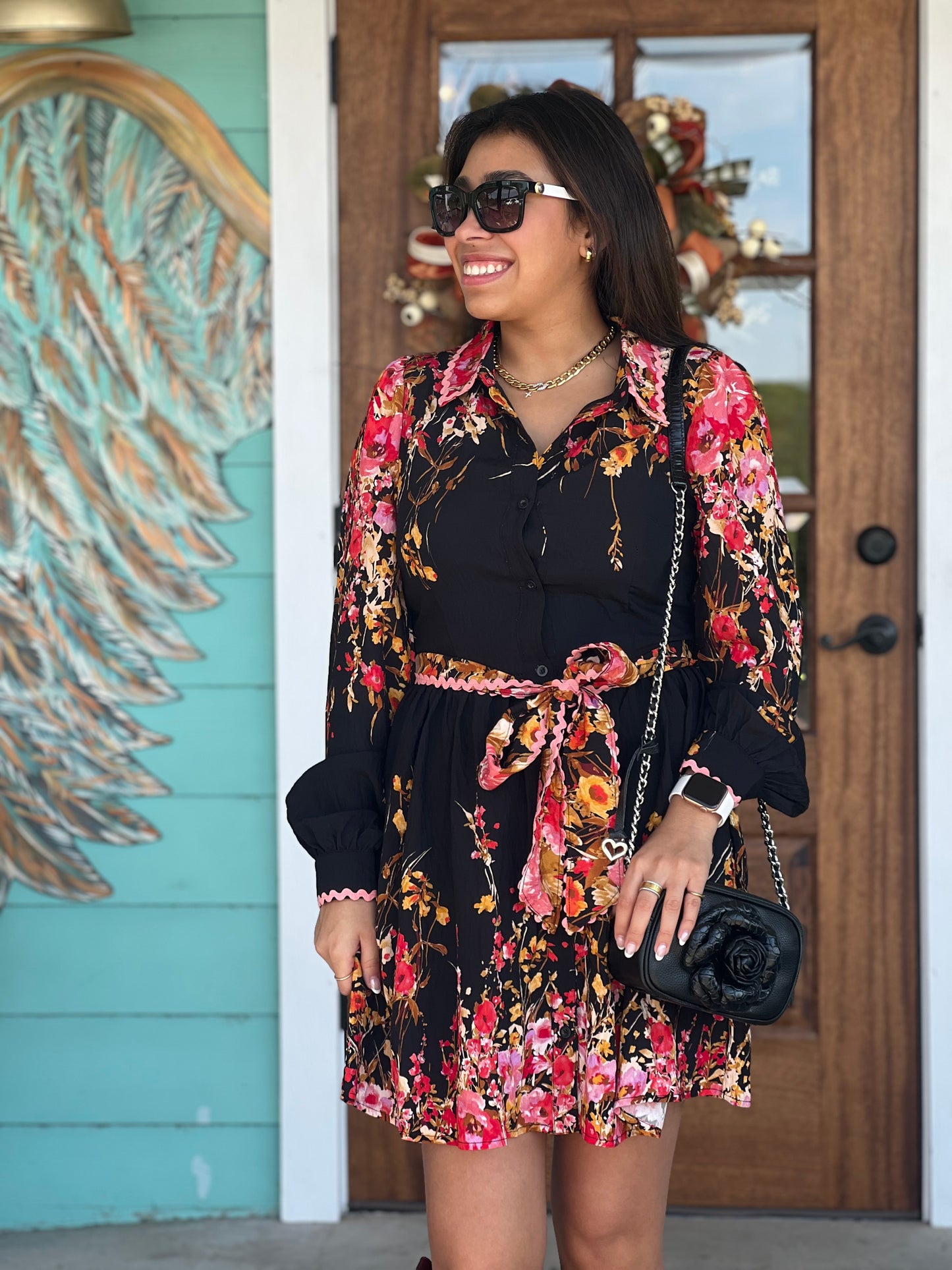 Black Floral Border Dress